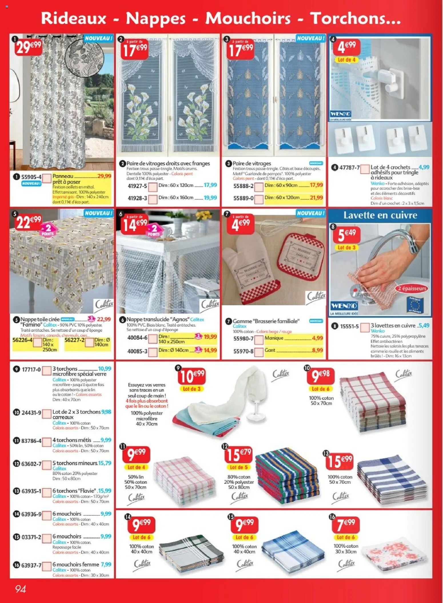 {H1} | Page: 94 | Produits: Coton, Rideaux, Nappe, Verres