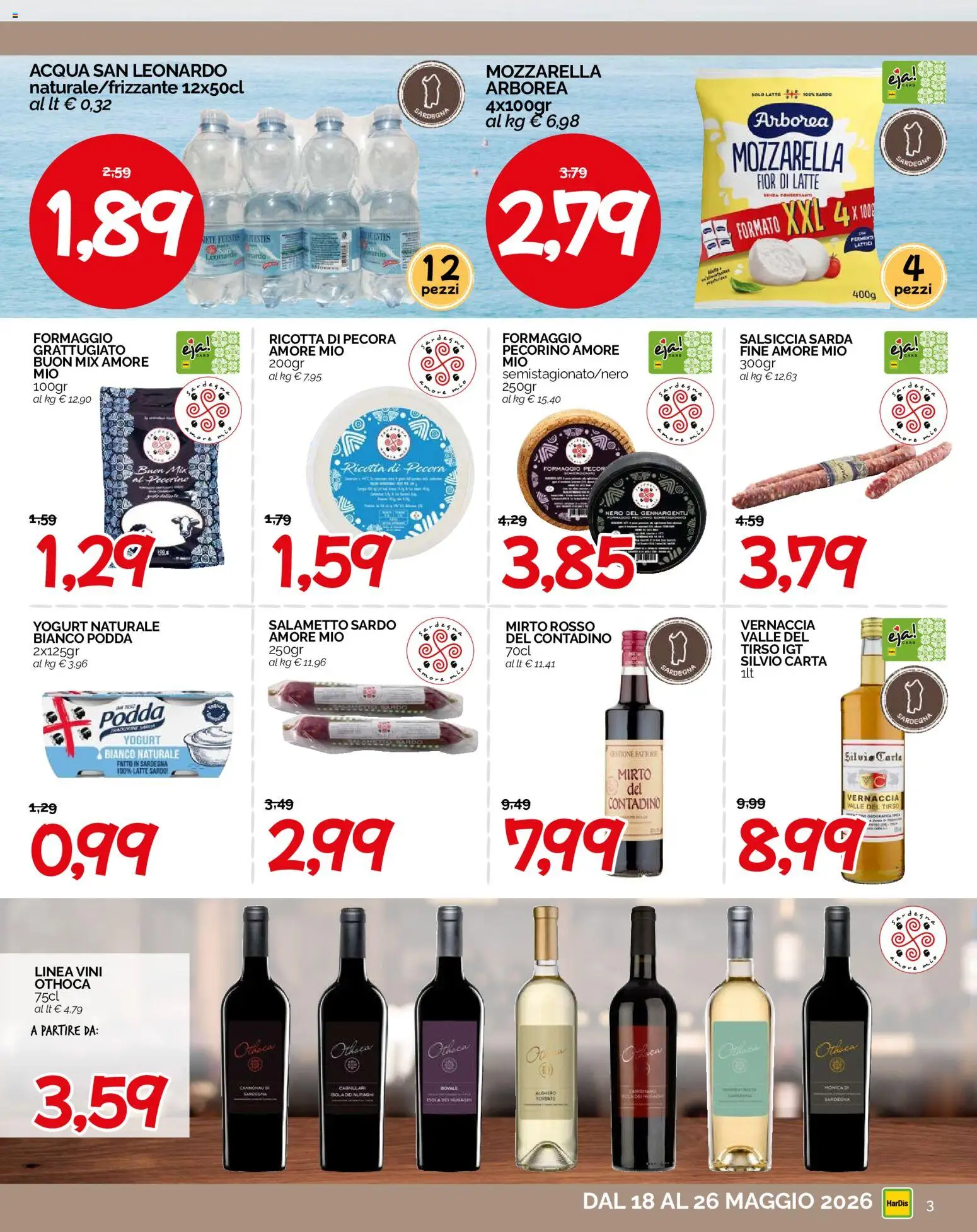 Volantino HarDis del 18.05.2026 | Pagina: 3 | Prodotti: Acqua, Mozzarella, Formaggio, Pecorino