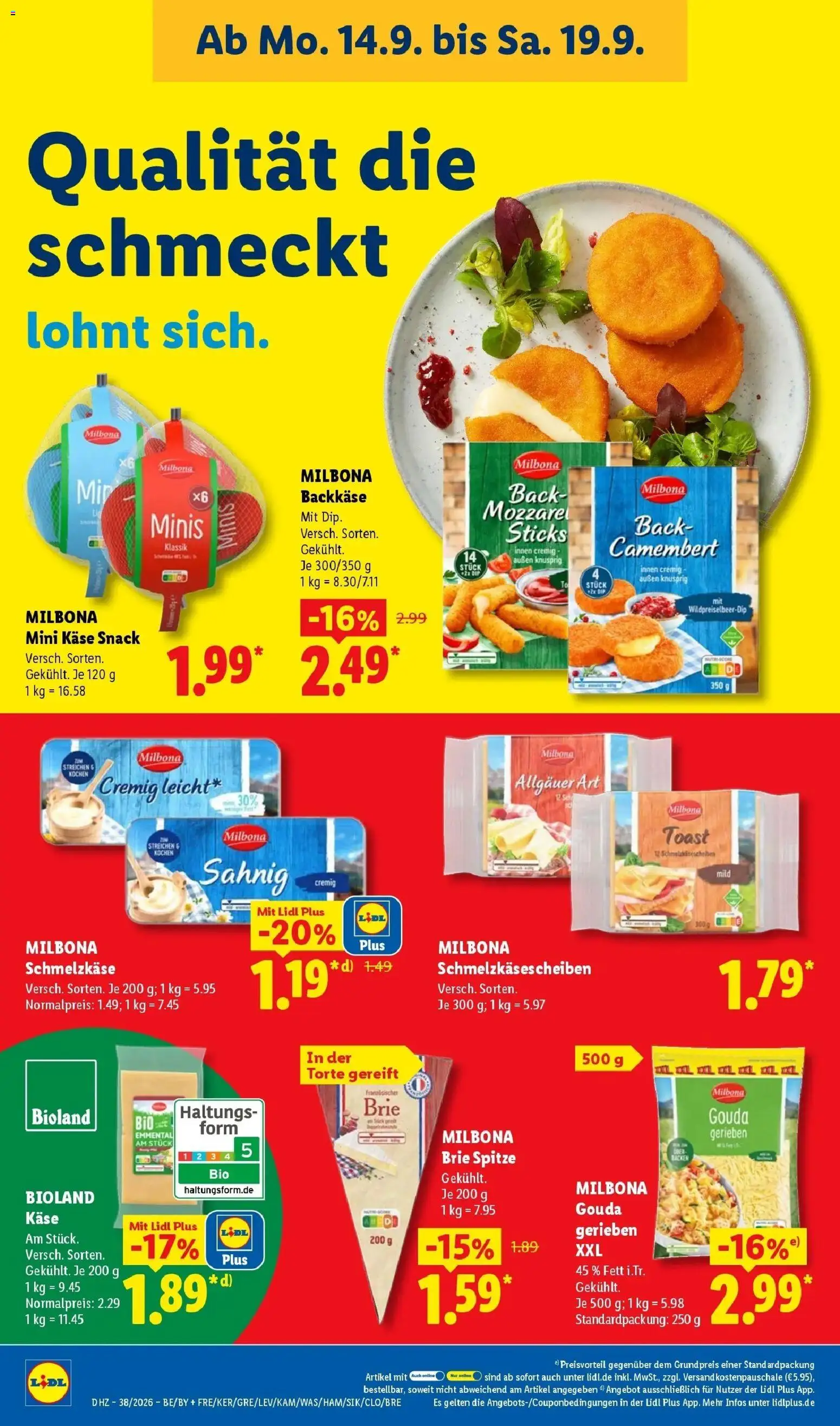 Lidl Prospekt Mahlow – gültig ab 14.09.2026 | Seite: 20 | Produkte: Käse, Toast, Gouda, Camembert