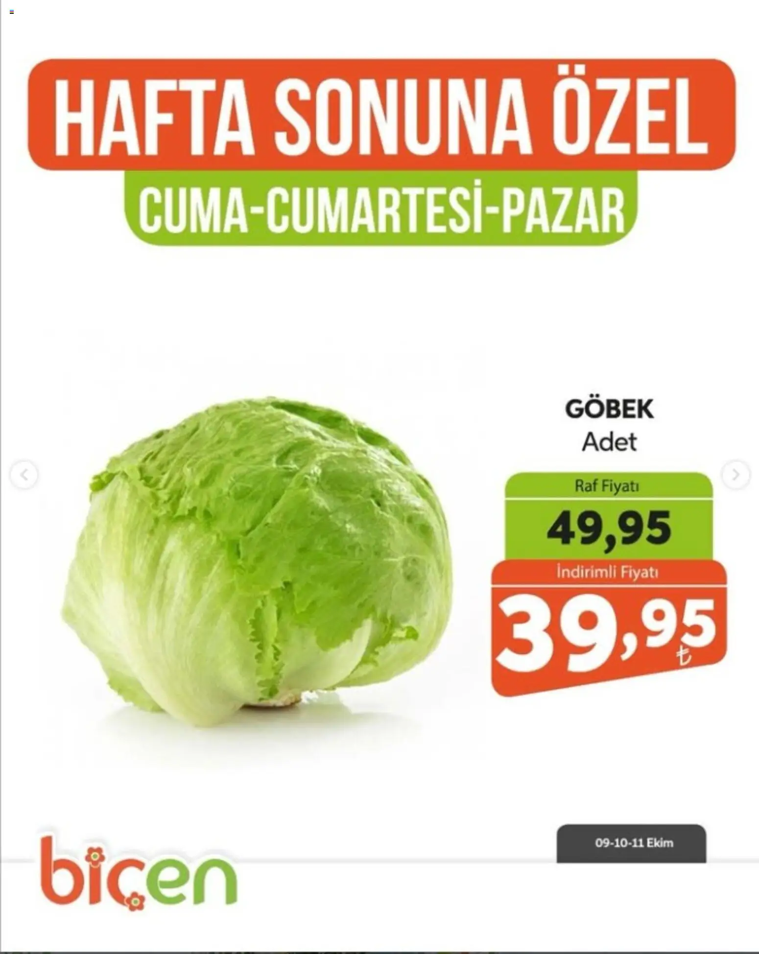 Biçen Market - Hafta Sonuna Özel - Sebze İndirimi - 09 Ekim 2026 tarihinden itibaren geçerlidir | Sayfa: 9 | Ürünler: Raf
