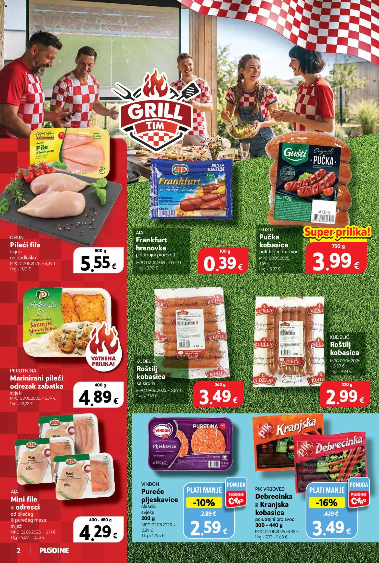Plodine katalog | vrijedi od 17.06.2026 | Stranica: 2 | Proizvodi: Pileći file, Hrenovke, Pljeskavice, Kobasica