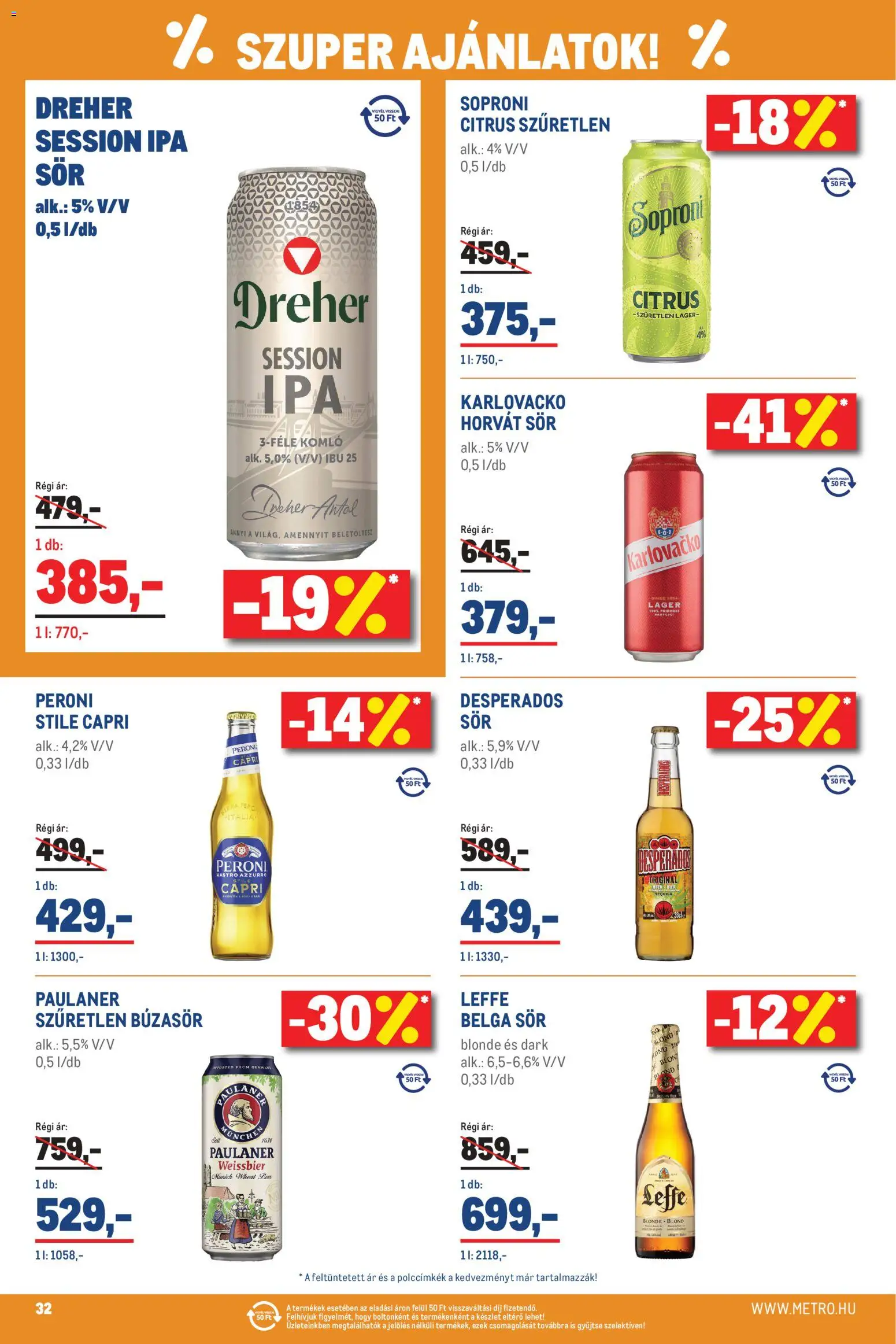 Metro akciós ujság - amely érvényes a következő dátumtól: 2026.10.01. | Oldal: 32 | Termékek: Soproni, Búzasör, Tequila, Só