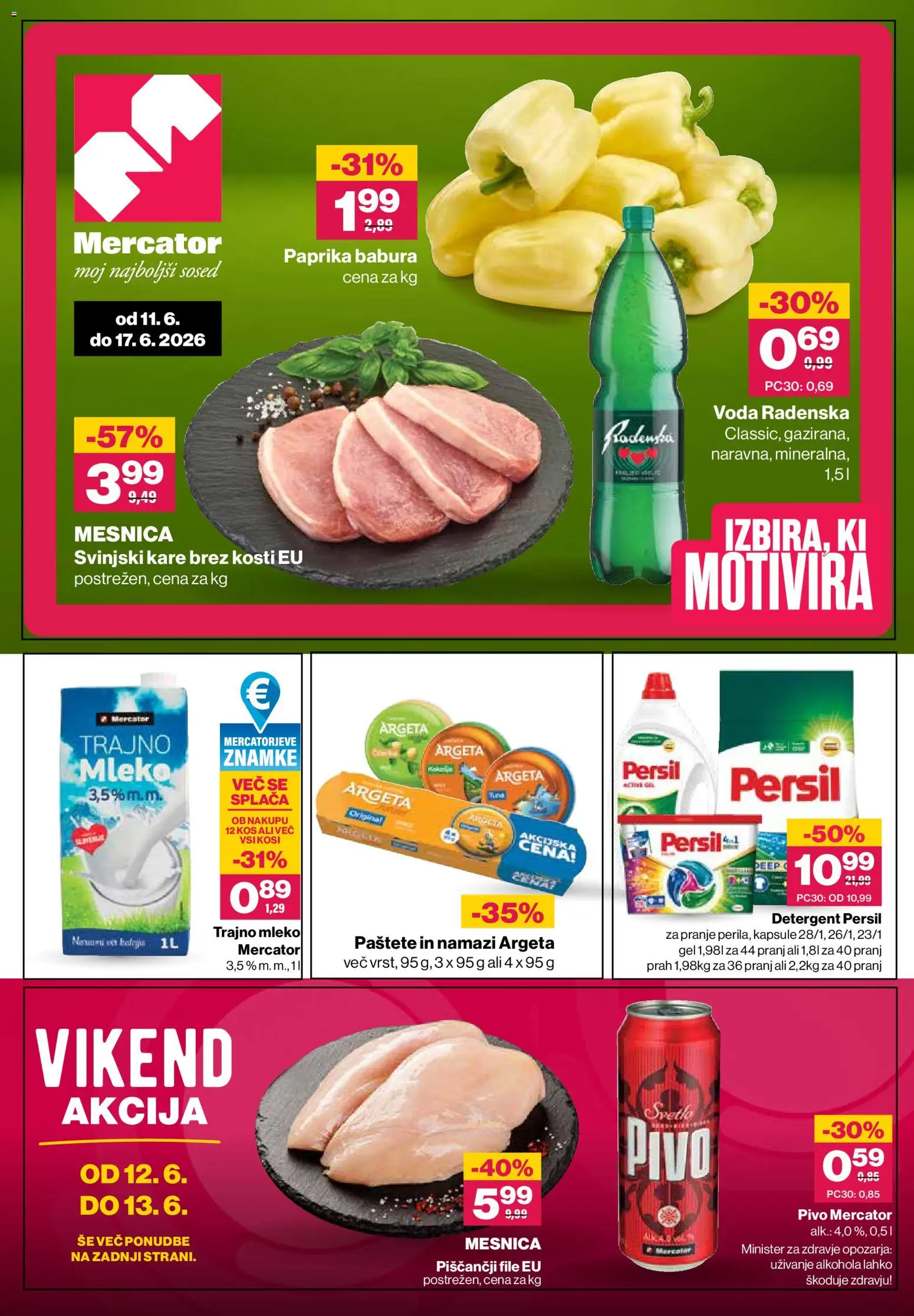 Novi Mercator katalog ponudbe – veljaven od 11.06.2026 | Stran: 1 | Izdelki: Kos, Mleko, Pivo, Detergent