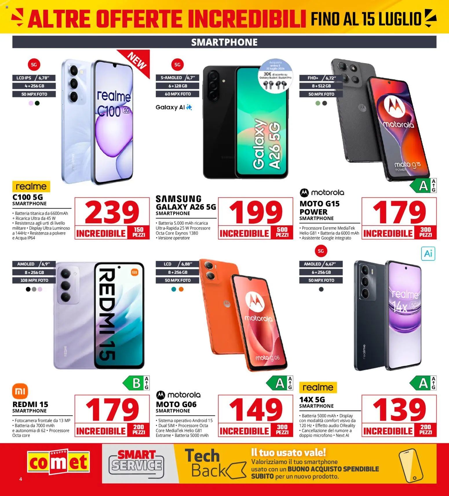 Volantino Comet del 13/07/2026 | Pagina: 4 | Prodotti: Acqua, Smartphone, Audio, Samsung