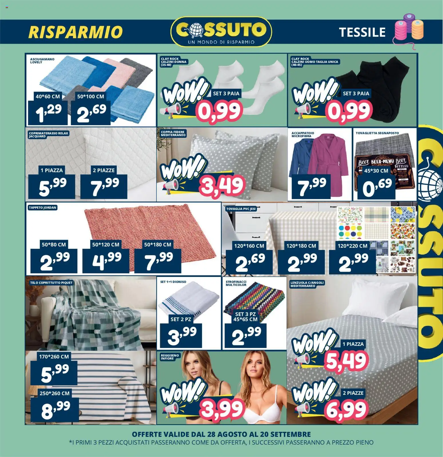 Volantino Cossuto del 28/08/2026 | Pagina: 7 | Prodotti: Reggiseno, Calzini, Strofinacci, Tappeto