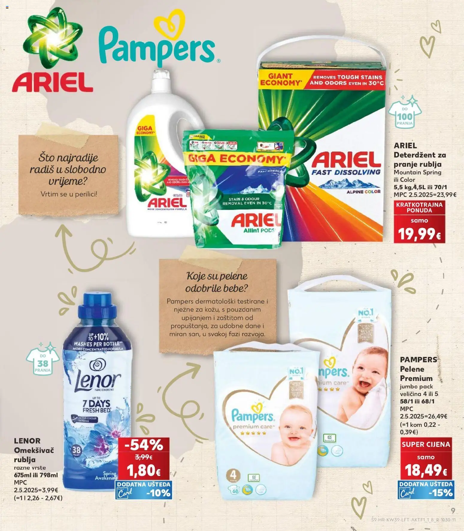 Kaufland katalog | vrijedi od 23.09.2026 | Stranica: 9 | Proizvodi: Pelene, Omekšivač, Deterdžent, Ariel