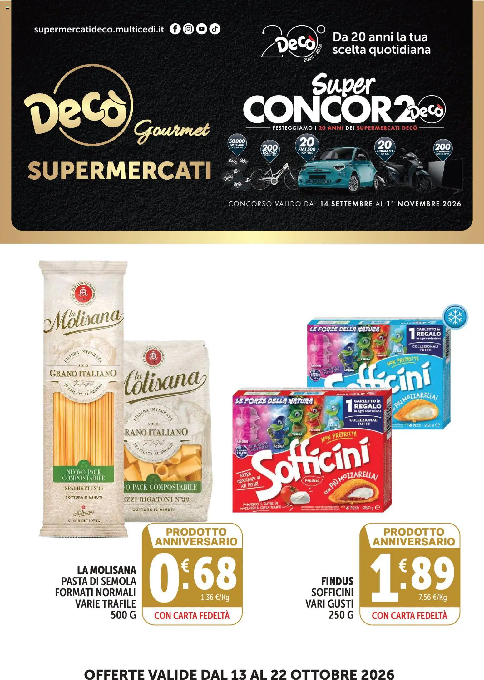 Volantino Decò del 13/10/2026 | Pagina: 1 | Prodotti: Pasta di semola, Mozzarella, Pasta, Terra