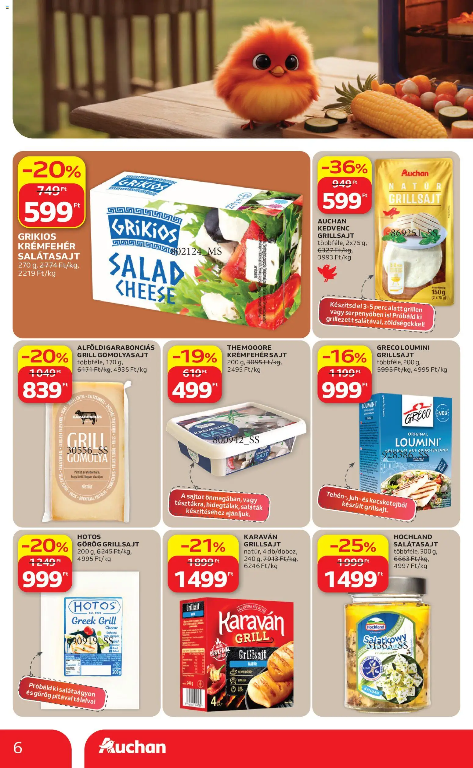 Auchan akciós ujság - amely érvényes a következő dátumtól: 21.05.2026 | Oldal: 6 | Termékek: Grill, Grillsajt, Sajt