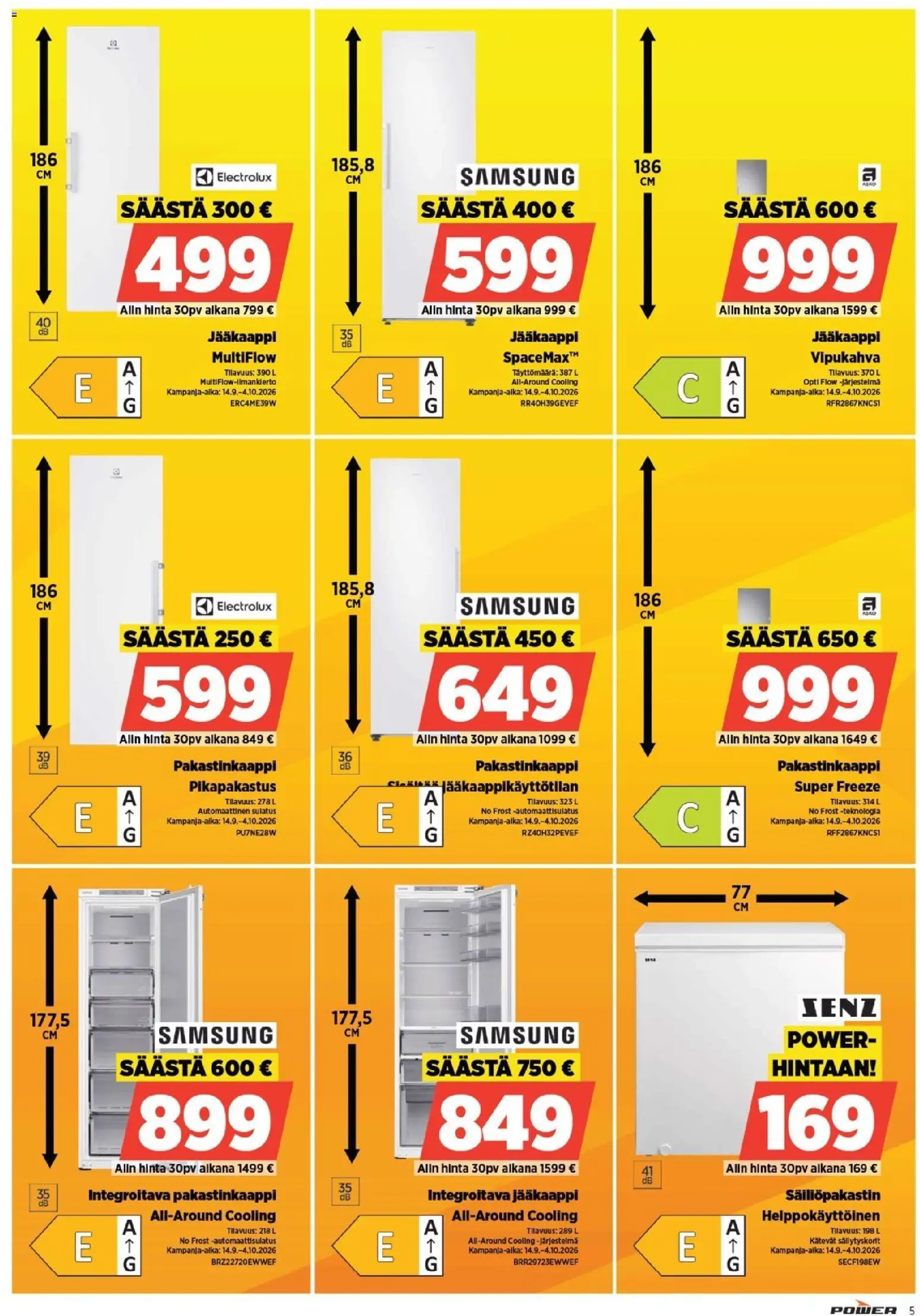 Power tarjoukset – voimassa 28/09/2026 alkaen | Sivu: 5 | Tuotteet: Jääkaappi, Pakastinkaappi