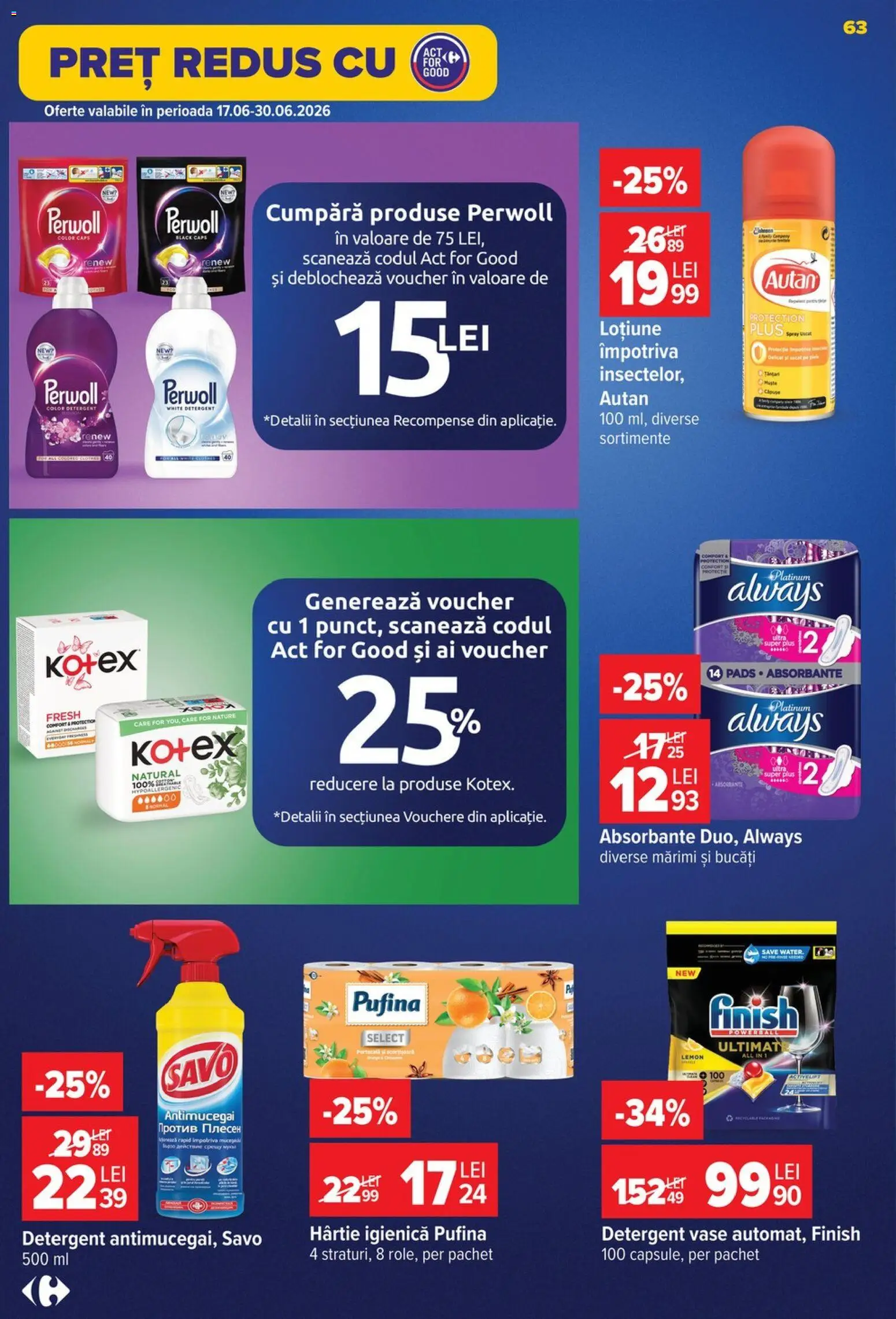 Noul catalog Carrefour – valabil de la 17.06.2026 | Pagină: 62 | Produse: Detergent, Absorbante