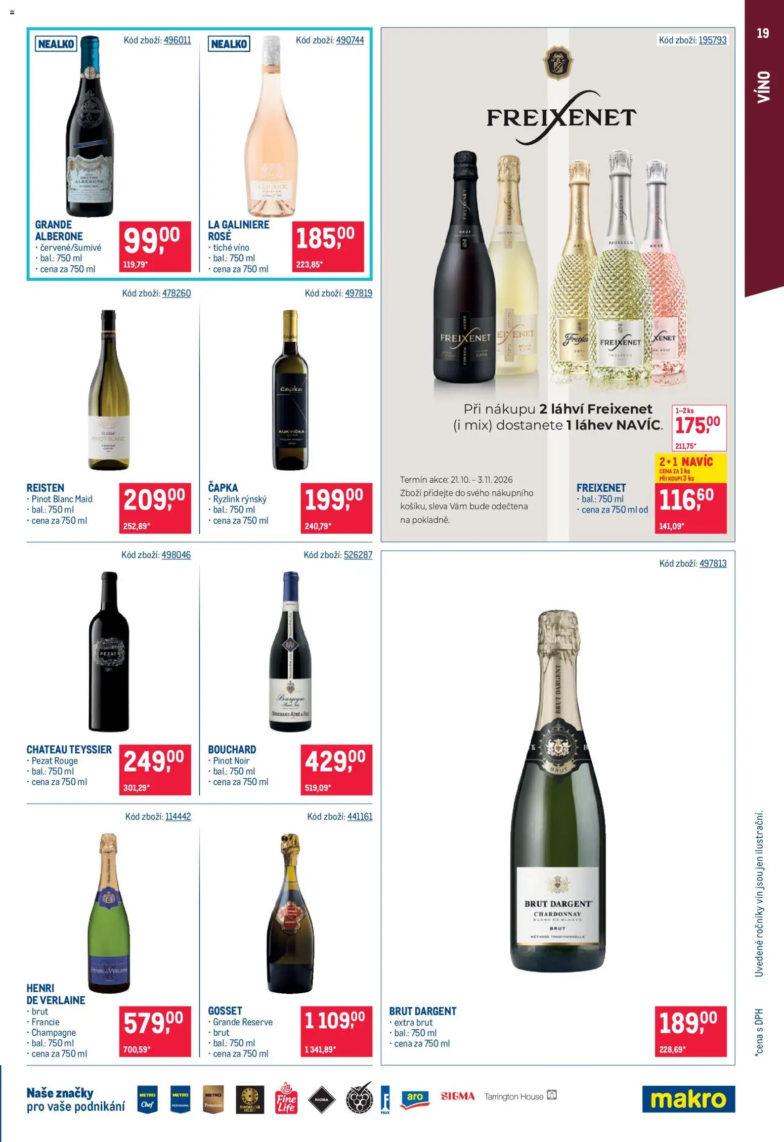Makro leták - Gastronomie od 21.10.2026 | Strana: 19 | Produkty: Víno, Pinot Noir, Champagne, Láhev