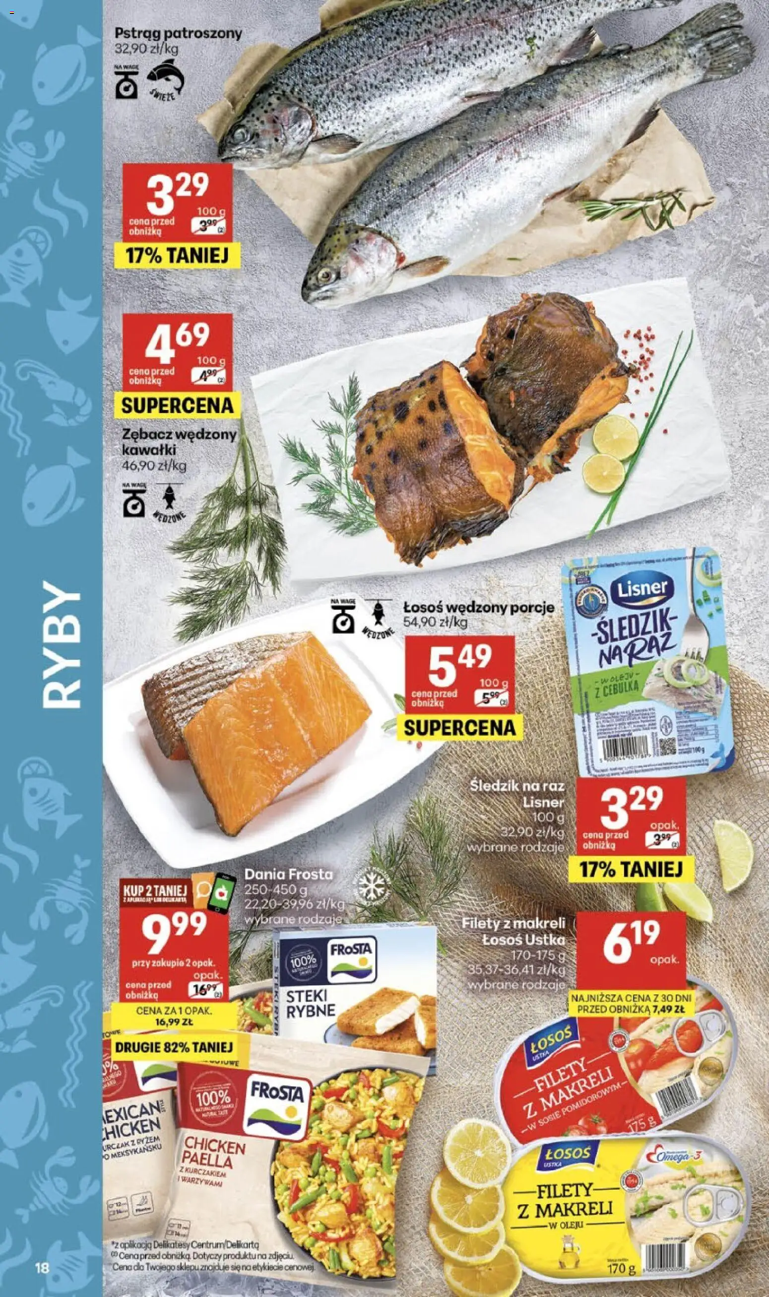 Delikatesy Centrum gazetka od 09.07.2026 | Strona: 18 | Produkty: Łosoś wędzony, Steki, Łosoś, Ryby