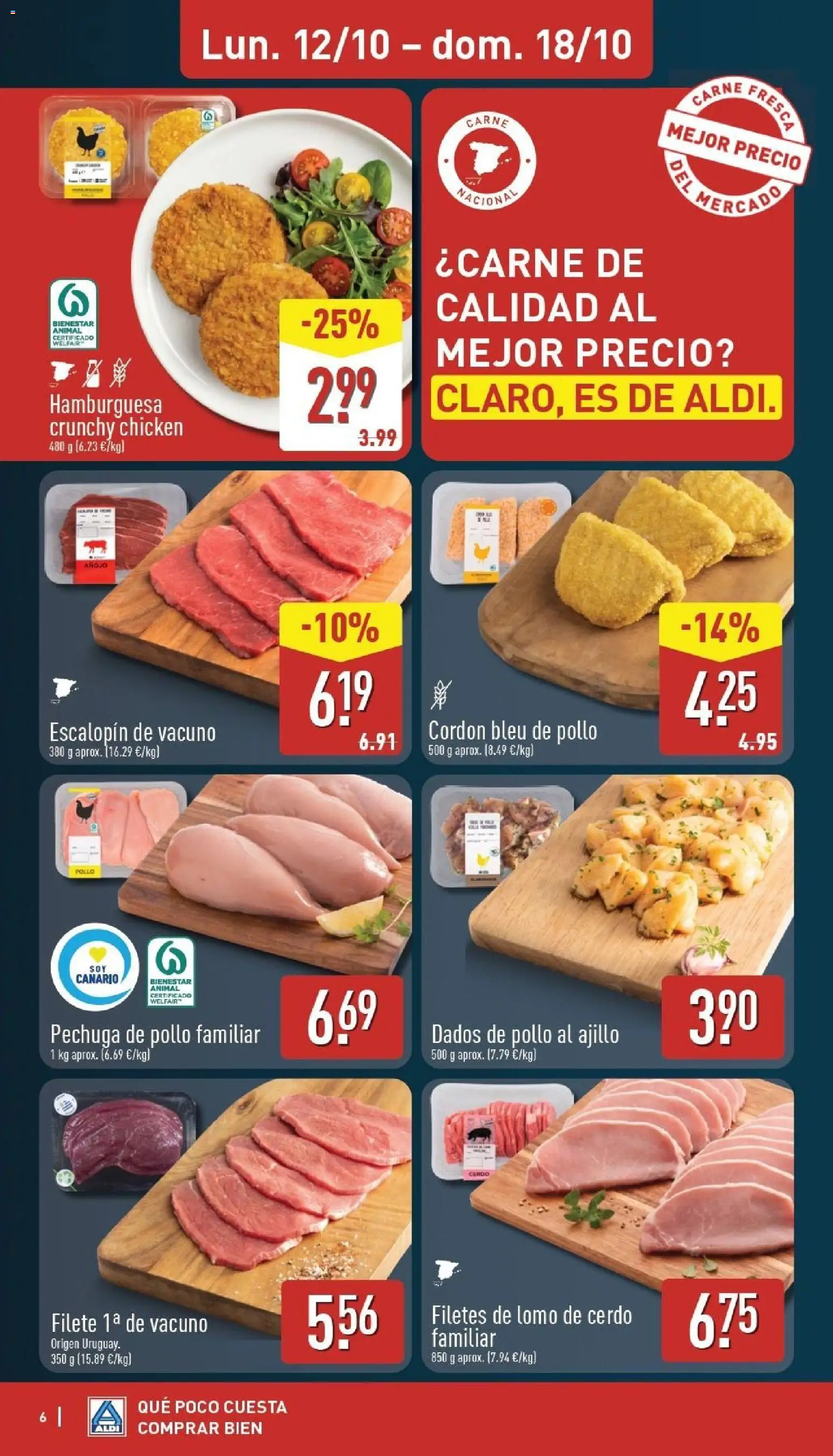 Aldi folleto Canarias │ válido desde el 12/10/2026 | Página: 6 | Productos: Lomo, Cerdo, Hamburguesa, Carne
