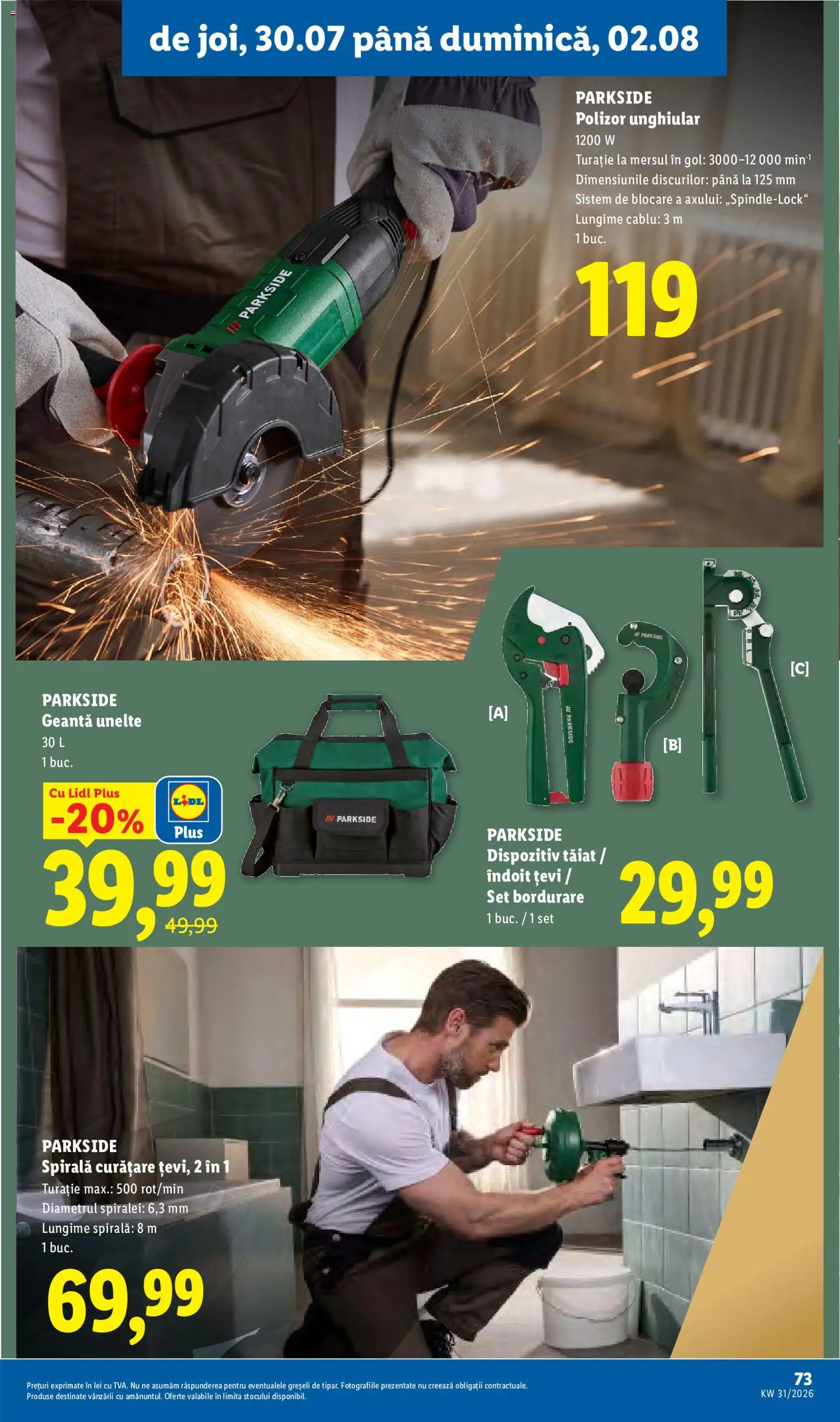 Noul catalog Lidl – valabil de la 27.07.2026 | Pagină: 73 | Produse: Cutter, Polizor Unghiular, Parkside, Plus