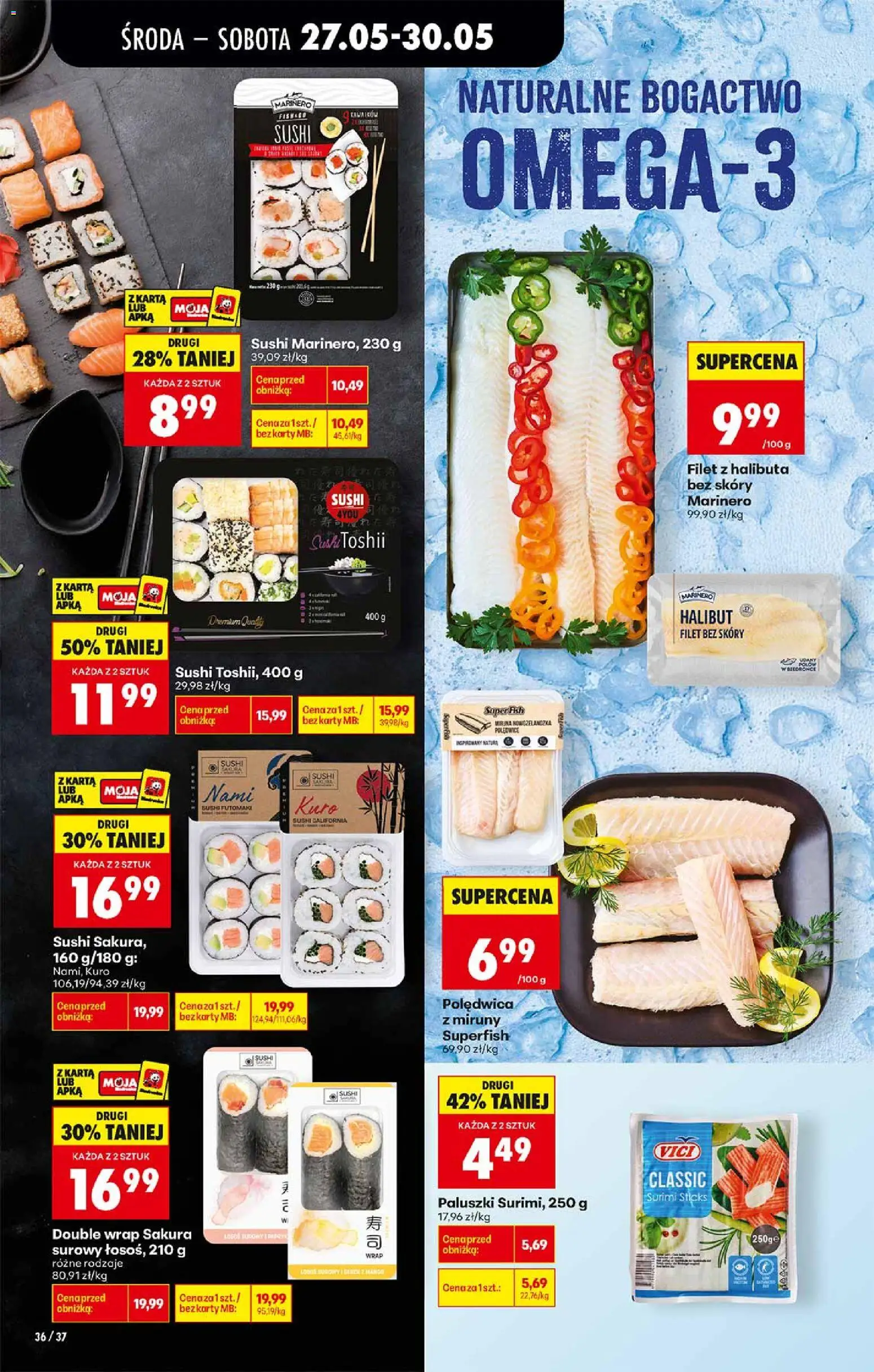 Biedronka gazetka od środy od 27.05.2026 | Strona: 36 | Produkty: Surimi, Halibut, Sushi, Paluszki