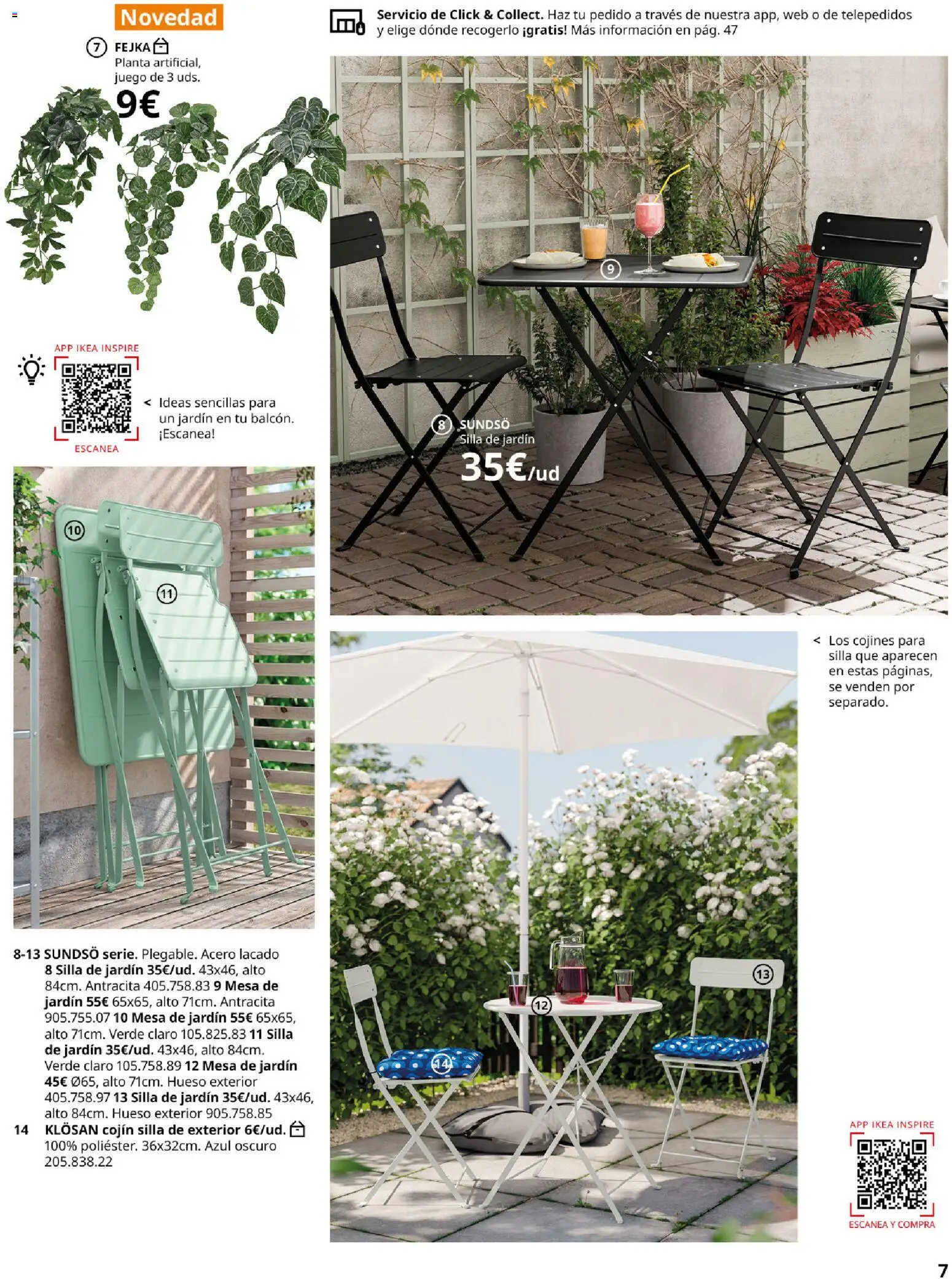 IKEA - Muebles de exterior │ válido desde el 01/09/2026 | Página: 7 | Productos: Mesa de jardín, Cojín, Mesa, Silla