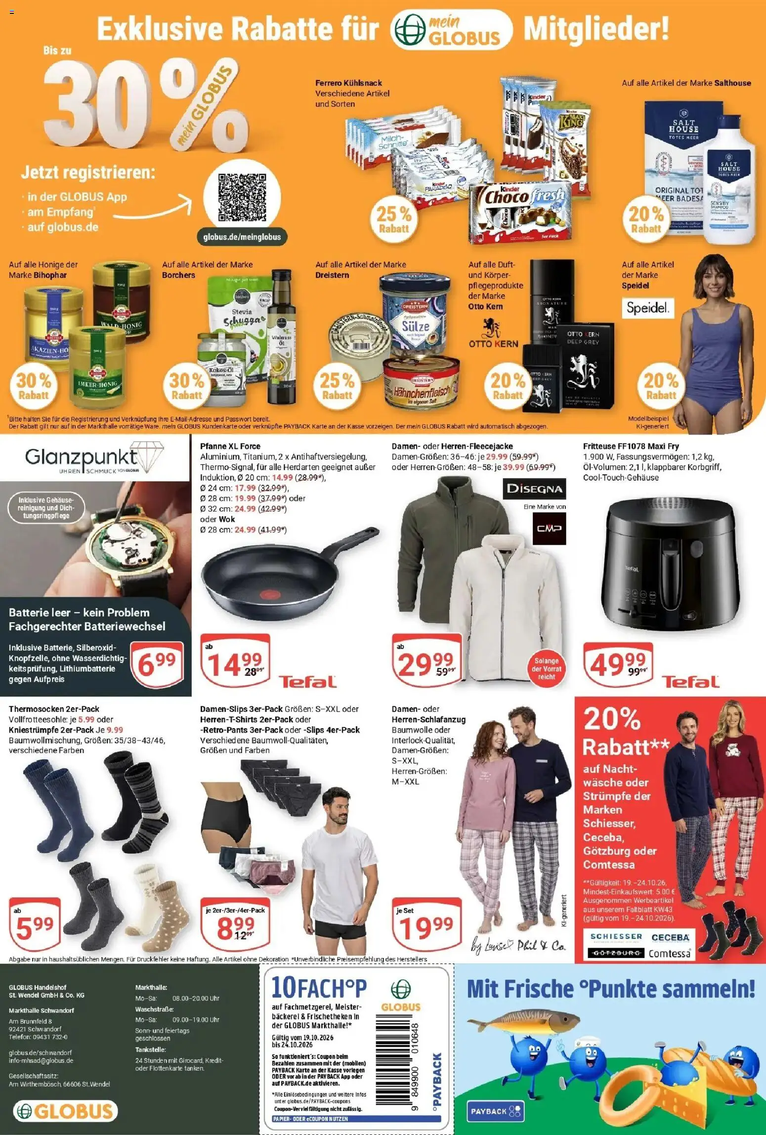 Globus Prospekt Schwandorf (ab 19.10.2026) » Angebote online | Seite: 26 | Produkte: Strümpfe, Bäckerei, Fritteuse, Uhr