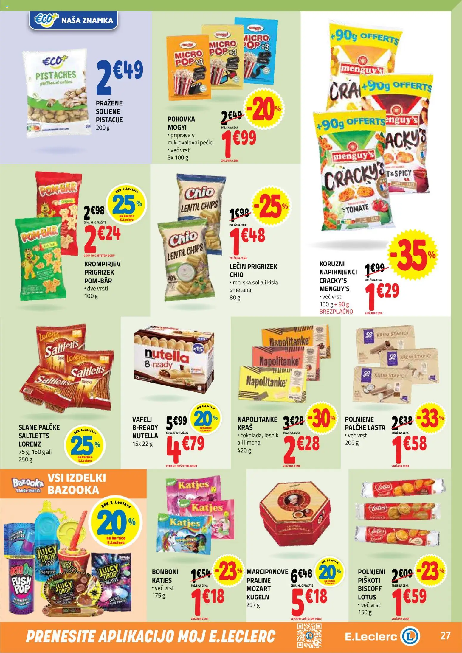 Novi E.leclerc katalog ponudbe – veljaven od 20.05.2026 | Stran: 27 | Izdelki: Bonboni, Pistacije, Piskoti, Limona