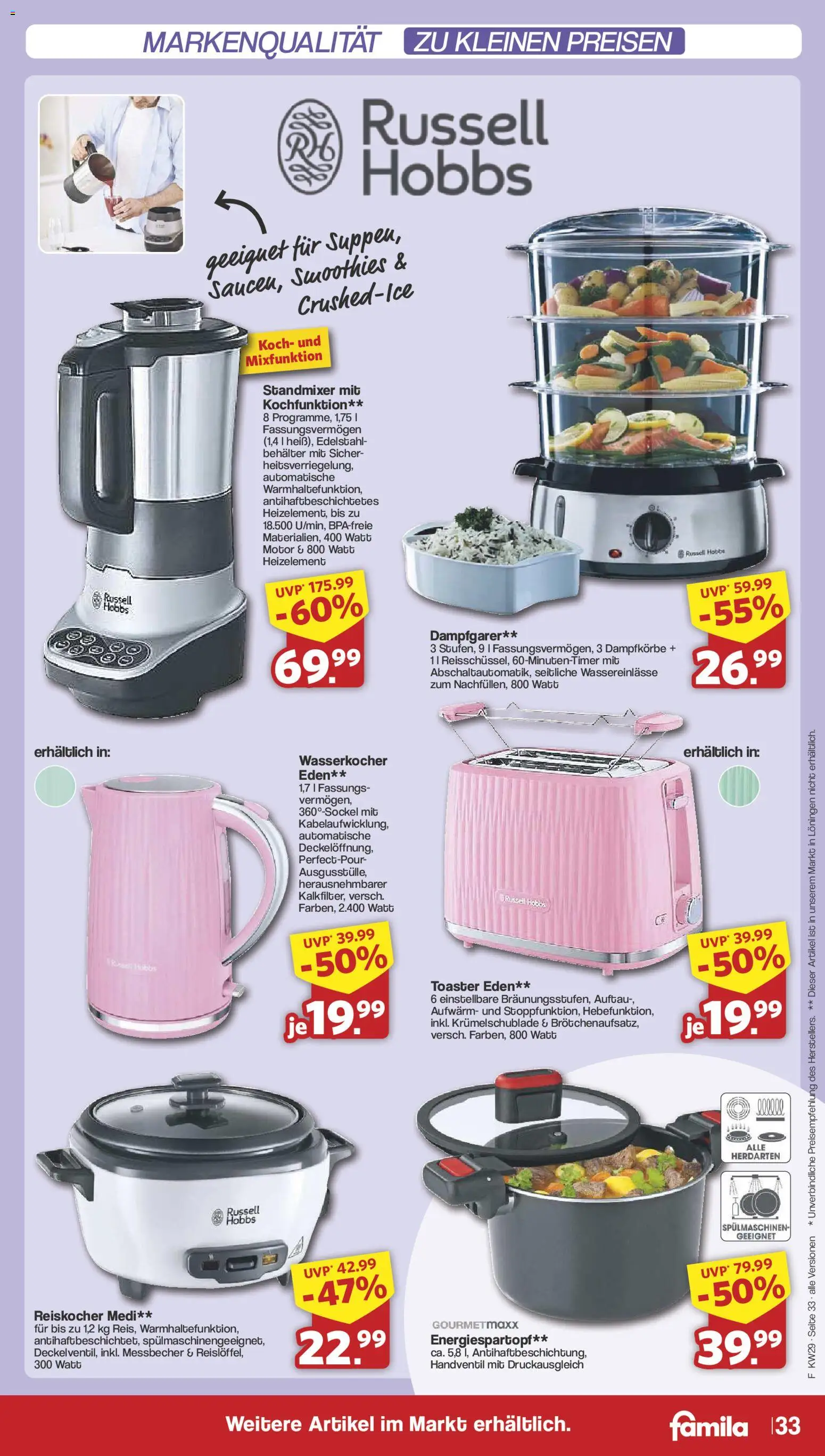 Famila Nordwest Prospekt – gültig ab 13.07.2026 | Seite: 33 | Produkte: Wasserkocher, Toaster