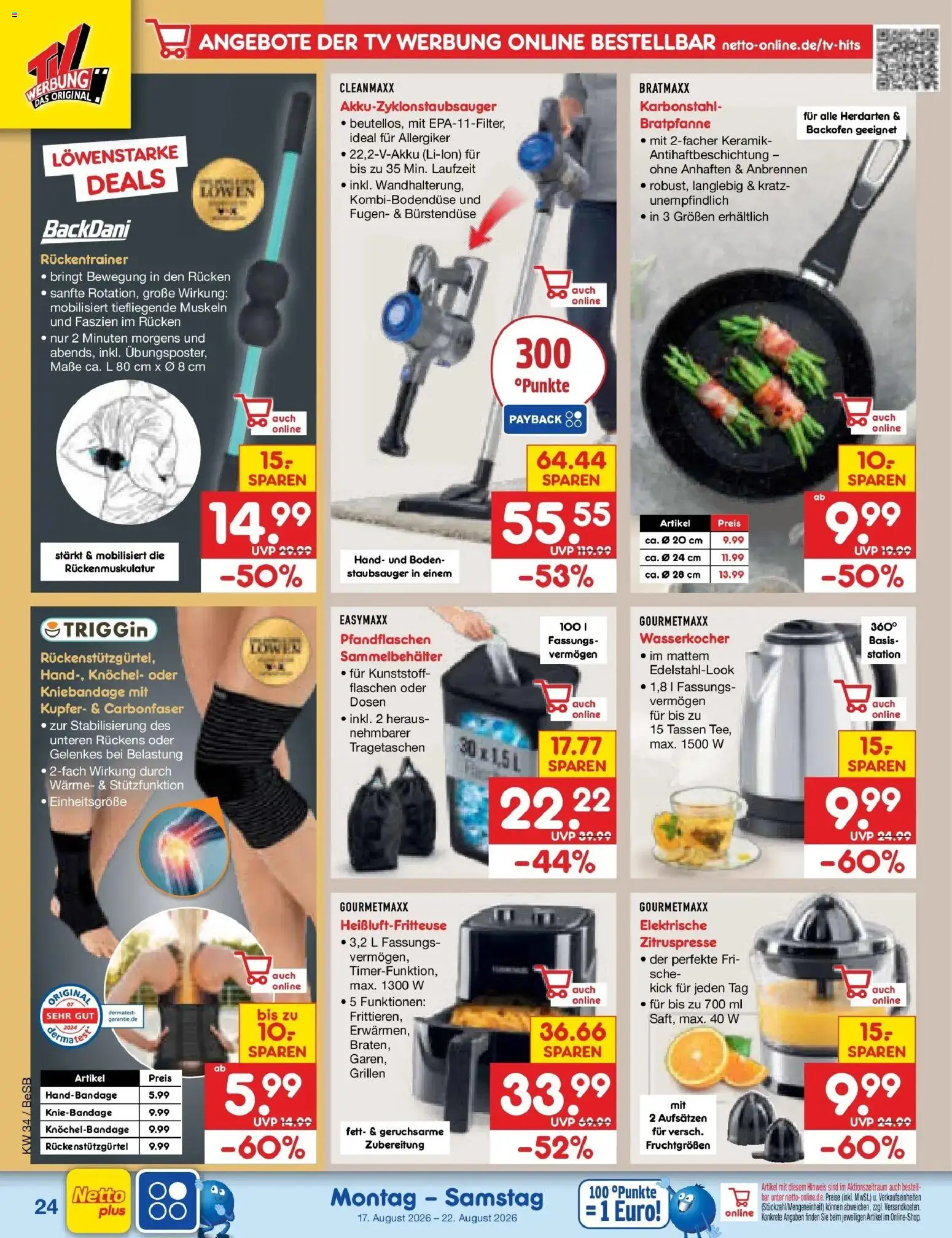 Netto Marken-Discount Prospekt Kremmen – gültig ab 17.08.2026 | Seite: 34 | Produkte: Wasserkocher, Staubsauger, Backofen, TV