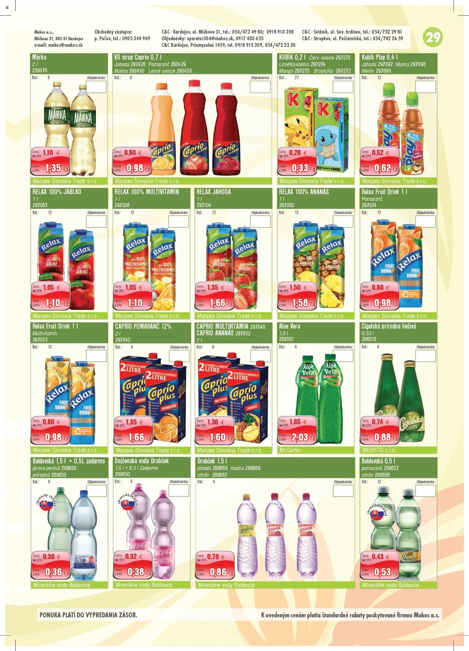 Nové Makos akcie – leták je platný od 02.03.2026 | Strana: 29 | Produkty: Voda, Mango, Melón, Baldovská