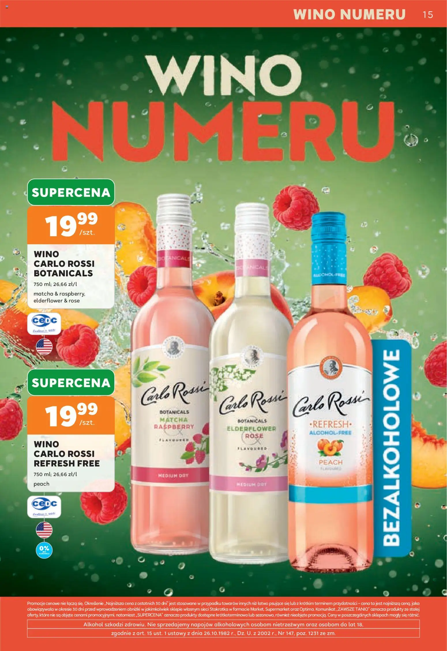 Stokrotka gazetka - Oferta alkoholowa od 01.10.2026 | Strona: 15 | Produkty: Wino, Matcha, Alkohol, Carlo Rossi