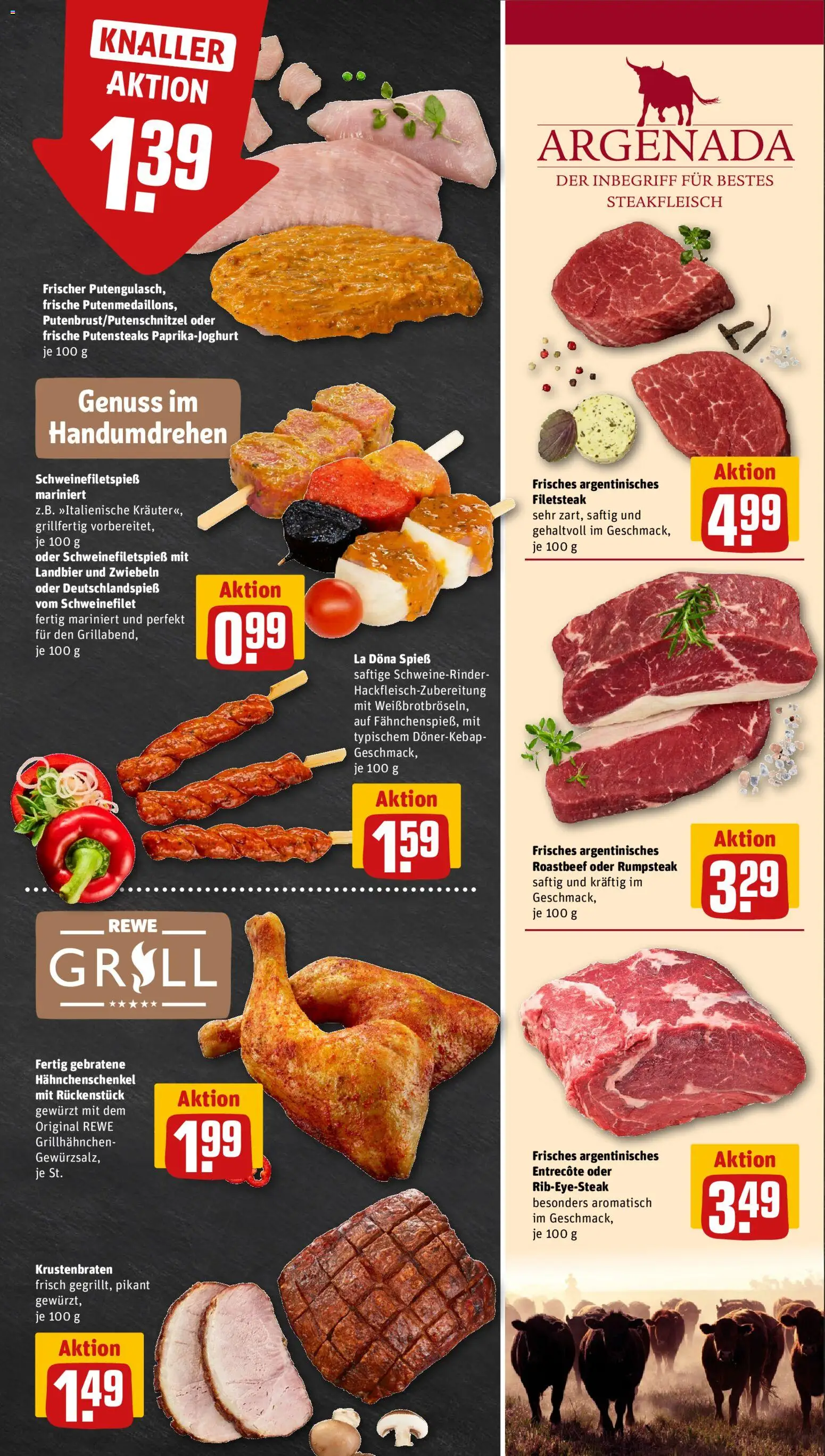 Rewe ihr Kaufpark Prospekt – gültig ab 27.07.2026 | Seite: 7 | Produkte: Rumpsteak, Hahnchenschenkel, Schweinefilet, Zwiebeln