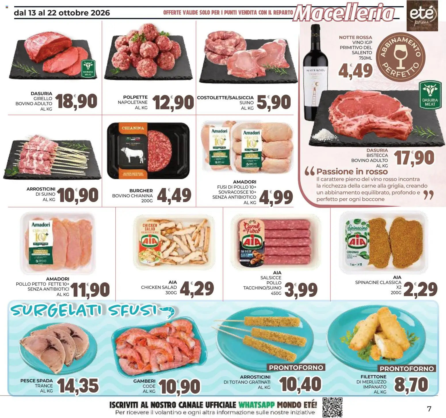 Volantino Eté del 13/10/2026 | Pagina: 7 | Prodotti: Pesce, Girello, Carne, Vino rosso