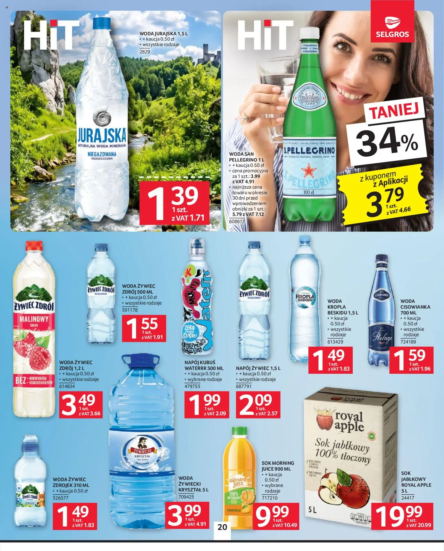 Selgros cash&carry gazetka od 21.05.2026 | Strona: 20 | Produkty: Woda żywiec, Sok jabłkowy, Sok, Woda