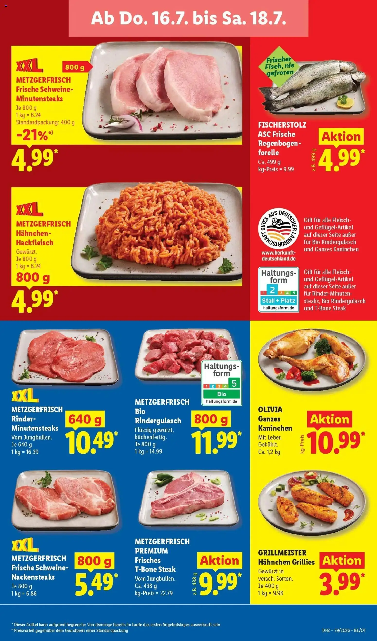 Lidl Prospekt Senftenberg – gültig ab 13.07.2026 | Seite: 65 | Produkte: Rindergulasch, Hahnchen, Steak, Hackfleisch