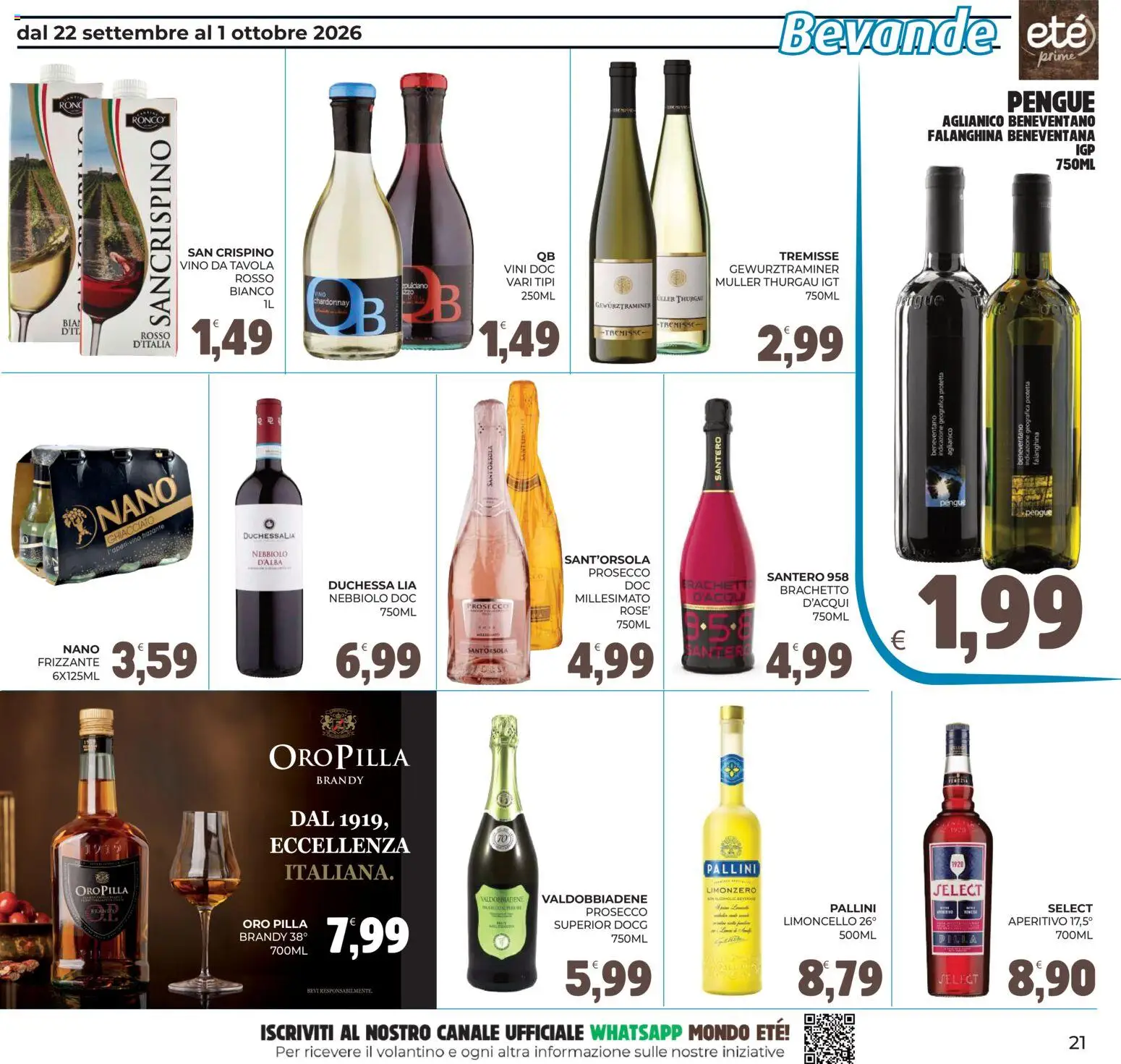 Volantino Eté del 22/09/2026 | Pagina: 21 | Prodotti: Prosecco, Bevande, Brandy, Aperitivo