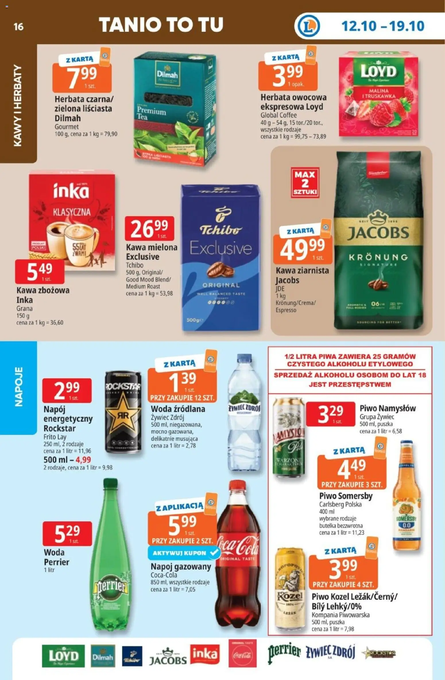 E.Leclerc gazetka - Tanio To Tu od 12.10.2026 | Strona: 16 | Produkty: Karta, Napoje, Carlsberg, Woda