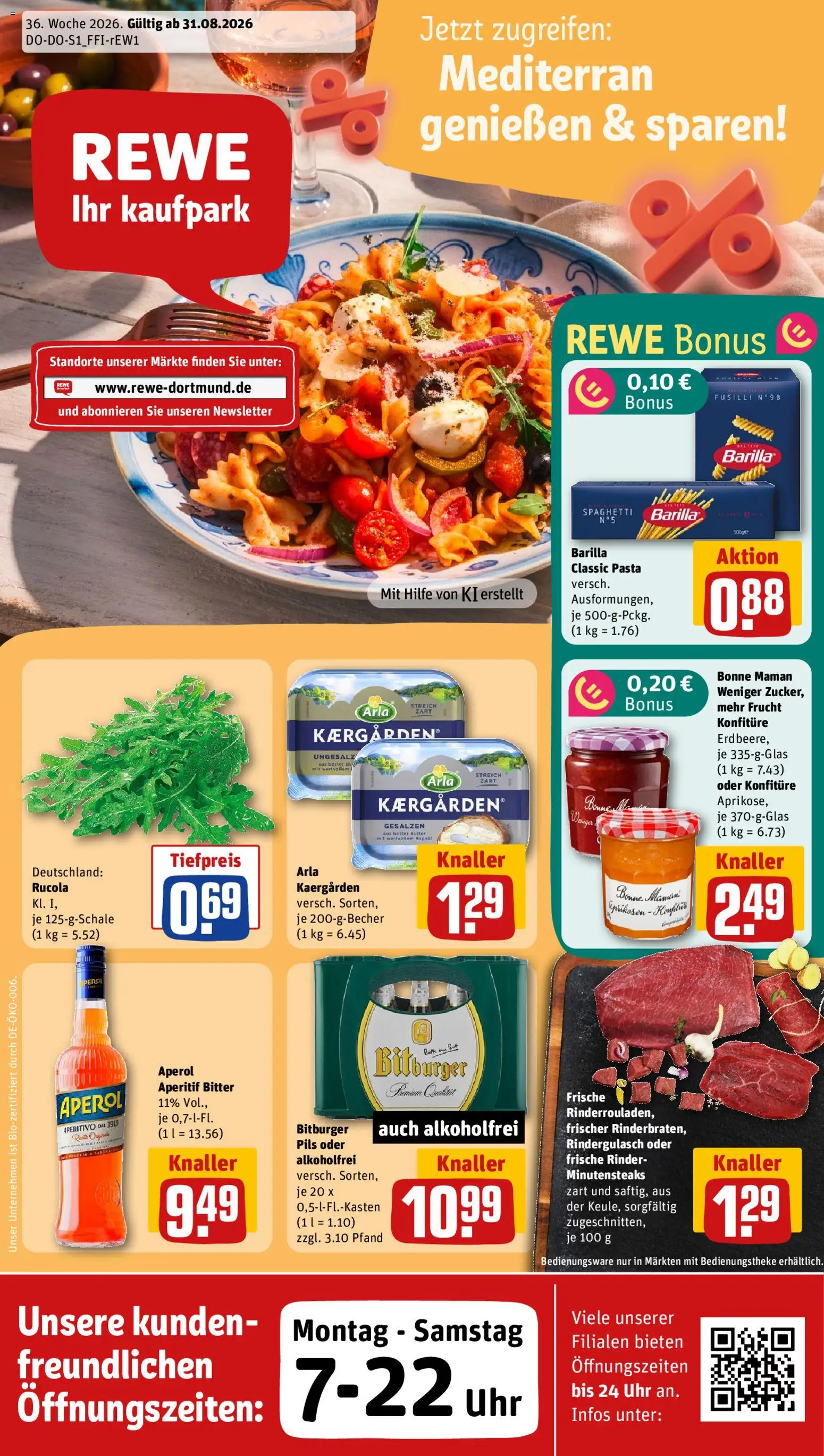 Rewe ihr Kaufpark Prospekt – gültig ab 31.08.2026 | Seite: 1 | Produkte: Rindergulasch, Barilla, Spaghetti, Rucola