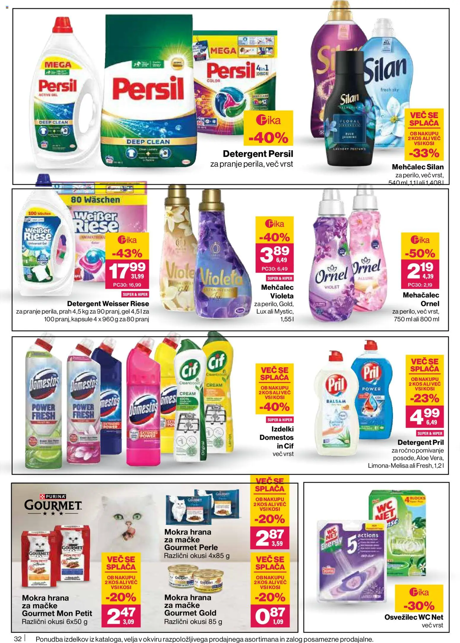 Novi Mercator katalog ponudbe – veljaven od 18.06.2026 | Stran: 32 | Izdelki: Hrana za mačke, Mehčalec, Kos, Detergent