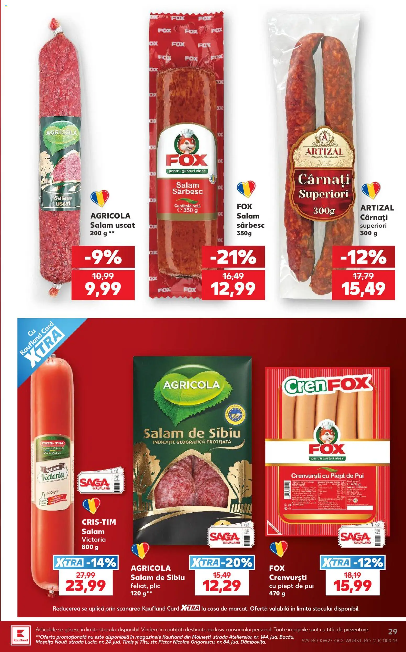 Noul catalog Kaufland – valabil de la 01.07.2026 | Pagină: 29 | Produse: Hacıyatmaz Kedi Oyuncağı, Crenvurști, Salam, Cârnați