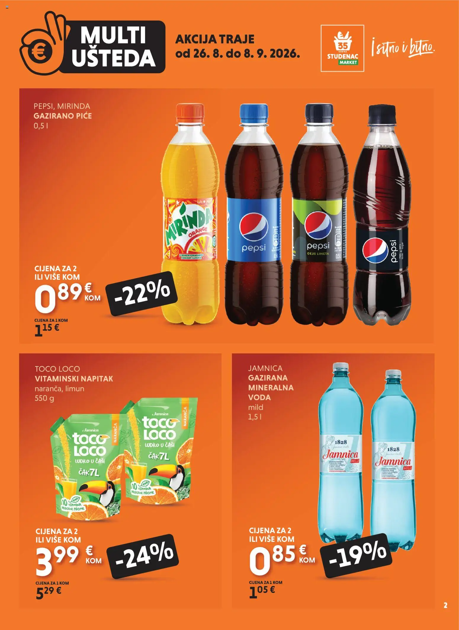 Studenac katalog | vrijedi od 26.08.2026 | Stranica: 2 | Proizvodi: Pepsi, Jamnica, Voda, Limun