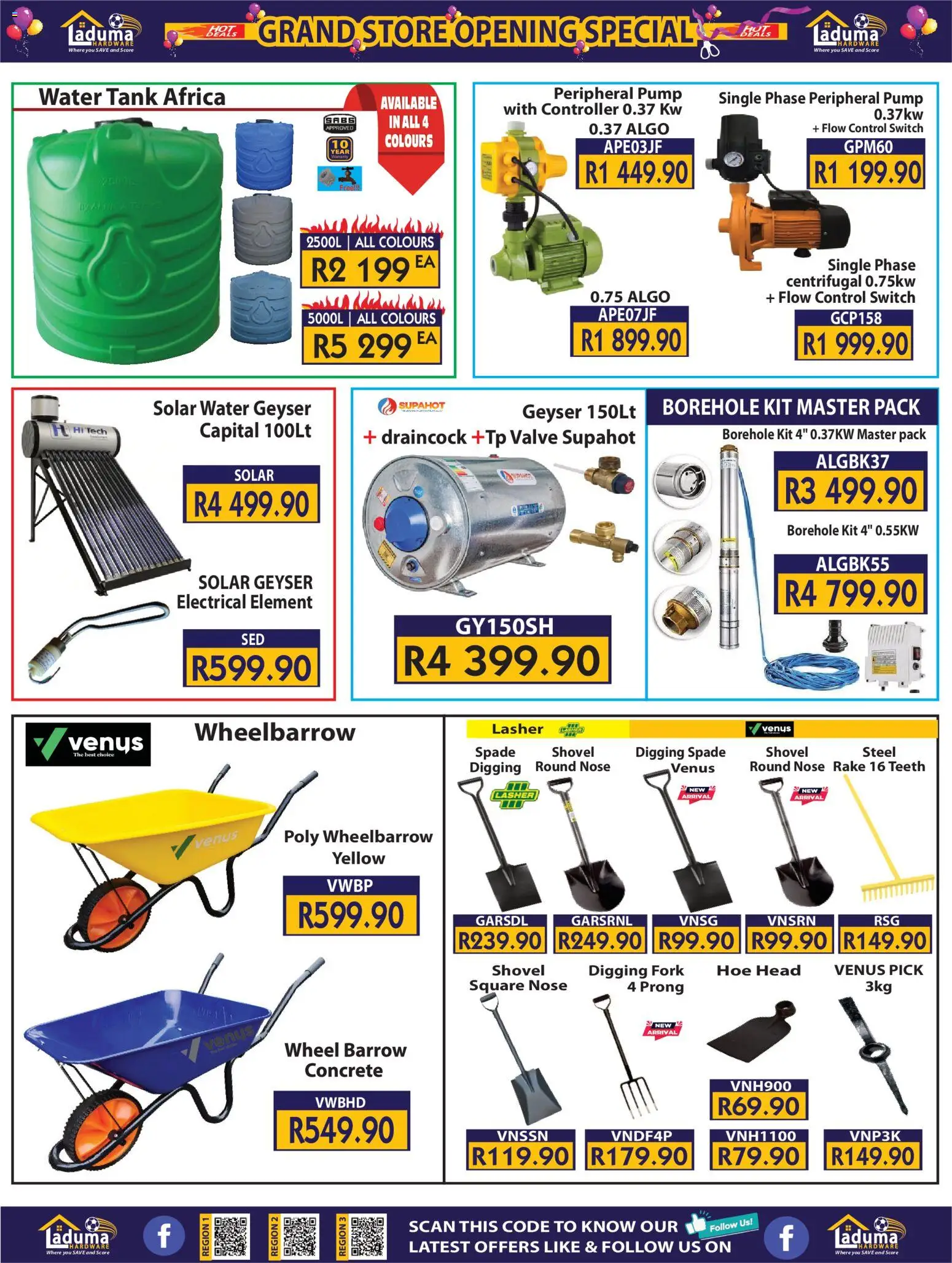 New Laduma Hardware catalogue – valid from 20/08/2026 | Page: 2 | Products: Tank, Wheelbarrow, Spade, Valve