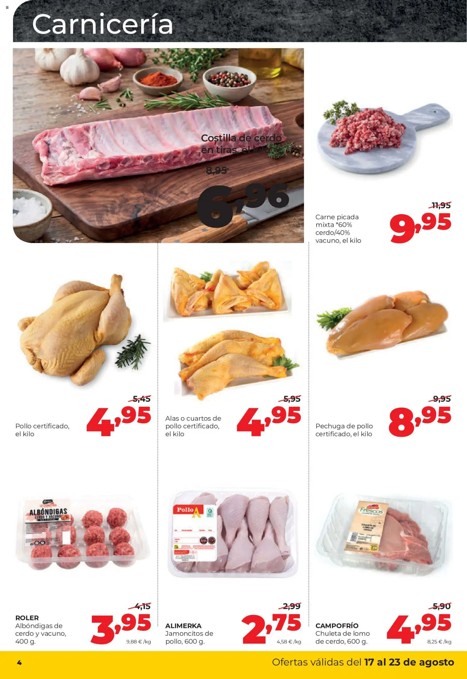 Alimerka folleto Castilla y León │ válido desde el 17/08/2026 | Página: 4 | Productos: Carne picada mixta, Cerdo, Carne, Pollo