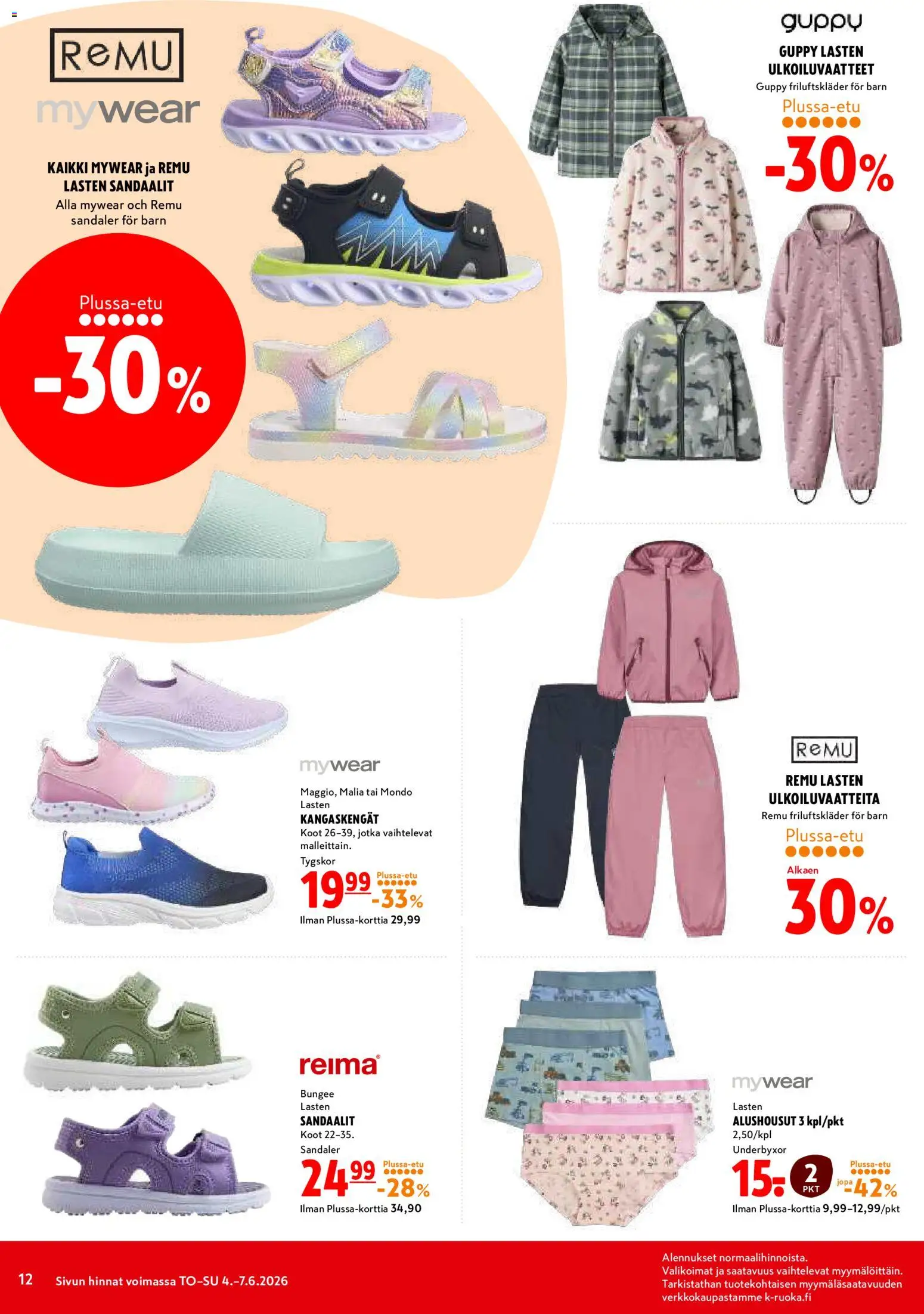 K-Citymarket tarjoukset – voimassa 04.06.2026 alkaen | Sivu: 12 | Tuotteet: Alushousut, Sandaalit