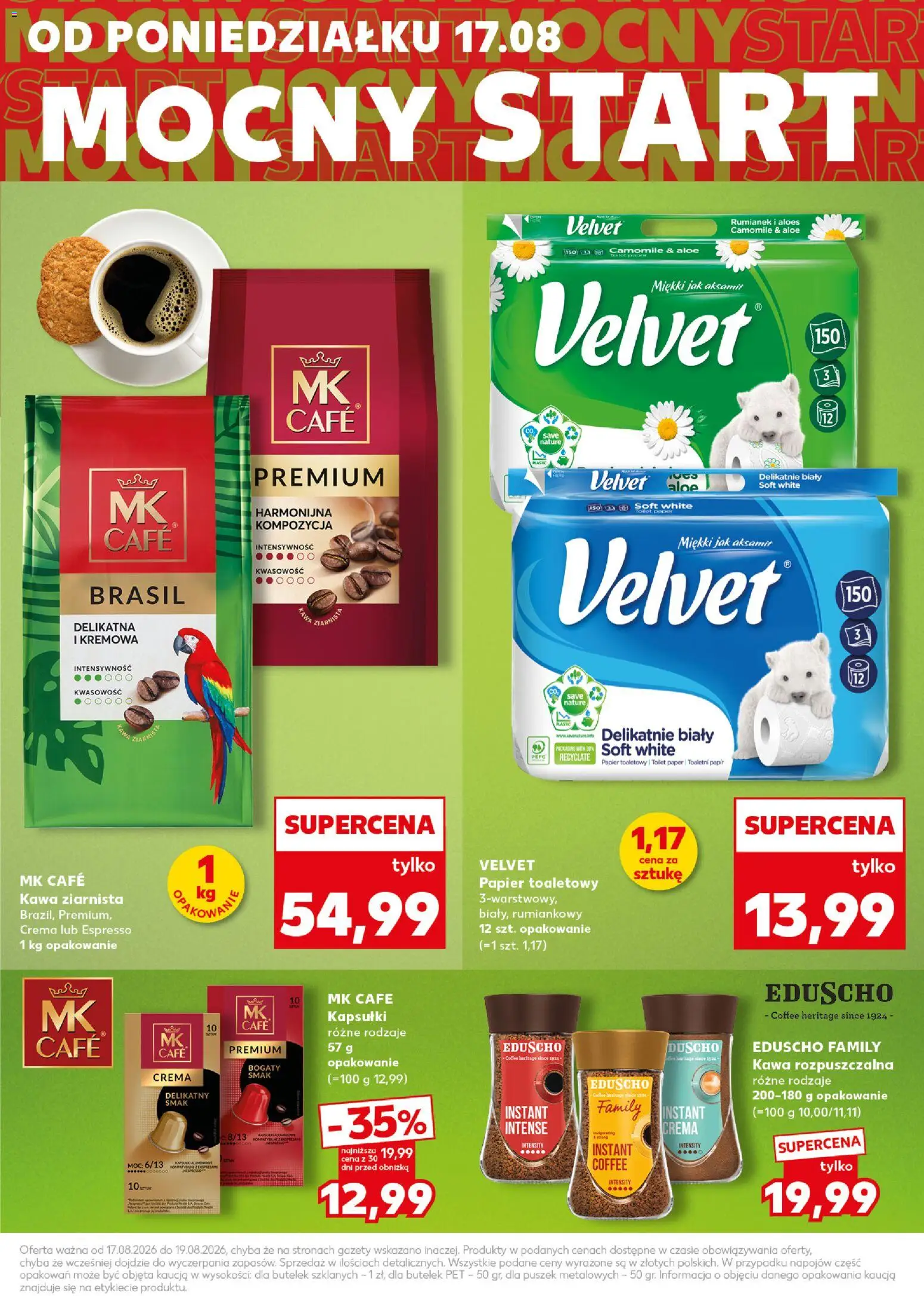 Kaufland Polsko leták - Mocny start od 17.08.2026 | Strana: 7 | Produkty: Toaletní papír, Velvet, Crema