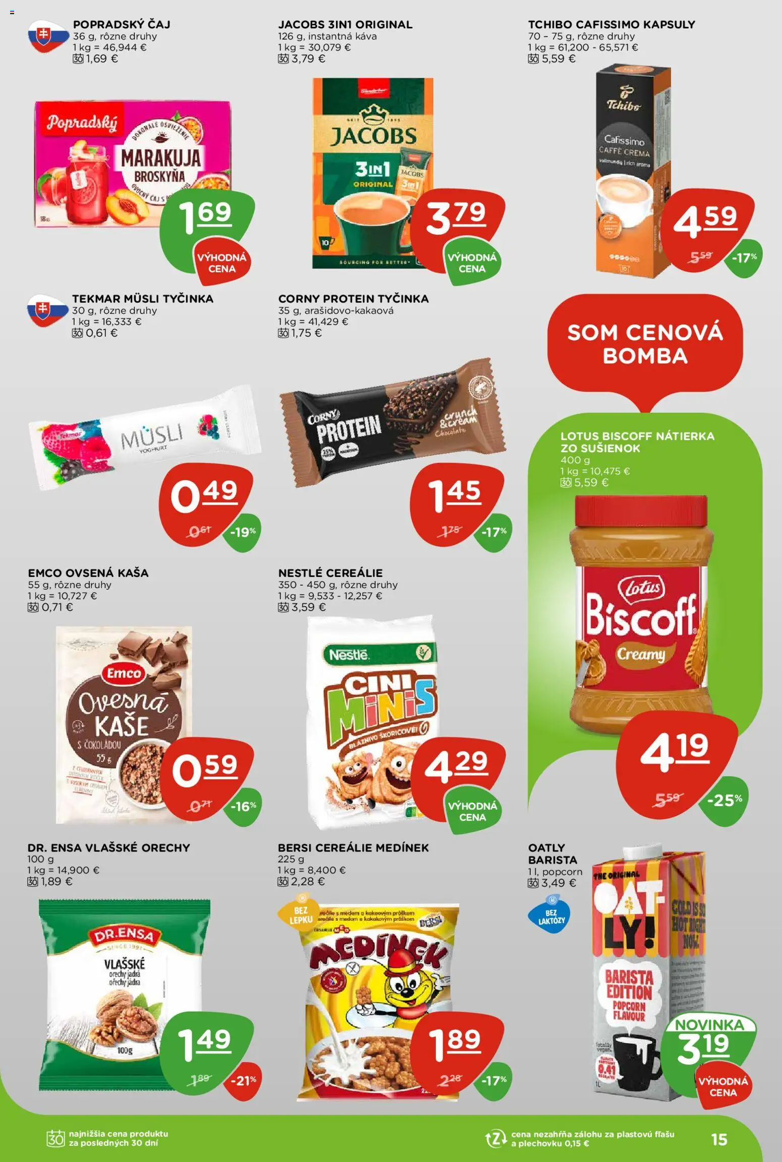 Nové Terno akcie – leták je platný od 11.06.2026 | Strana: 15 | Produkty: Káva, Protein, Cereálie, Orechy