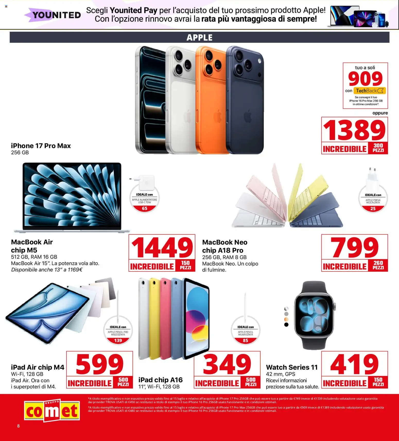 Volantino Comet del 13/07/2026 | Pagina: 8 | Prodotti: Macbook air, Ipad, Macbook, Presa