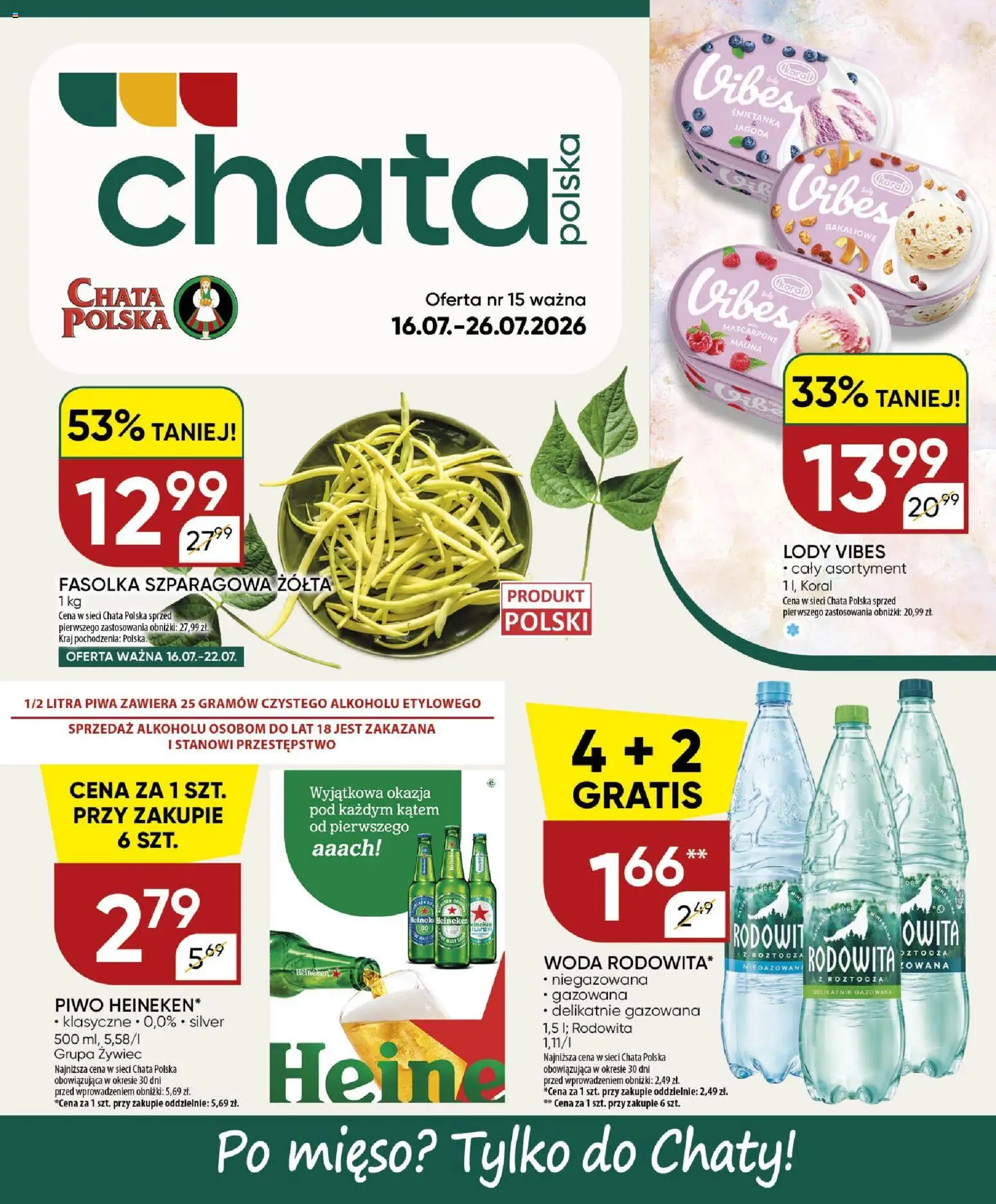 Chata Polska gazetka od 16.07.2026 | Strona: 1 | Produkty: Malina, Mięso, Piwo, Woda