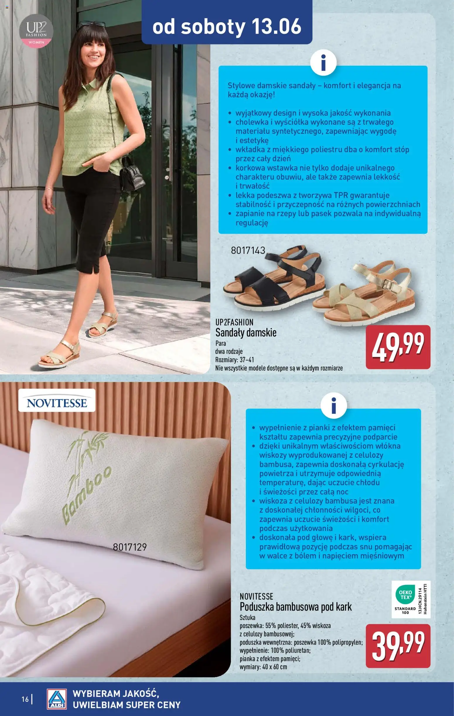 Aldi gazetka - Hity od Środy i od Soboty od 10.06.2026 | Strona: 16 | Produkty: Sandały, Pasek, Poduszka, Pianki