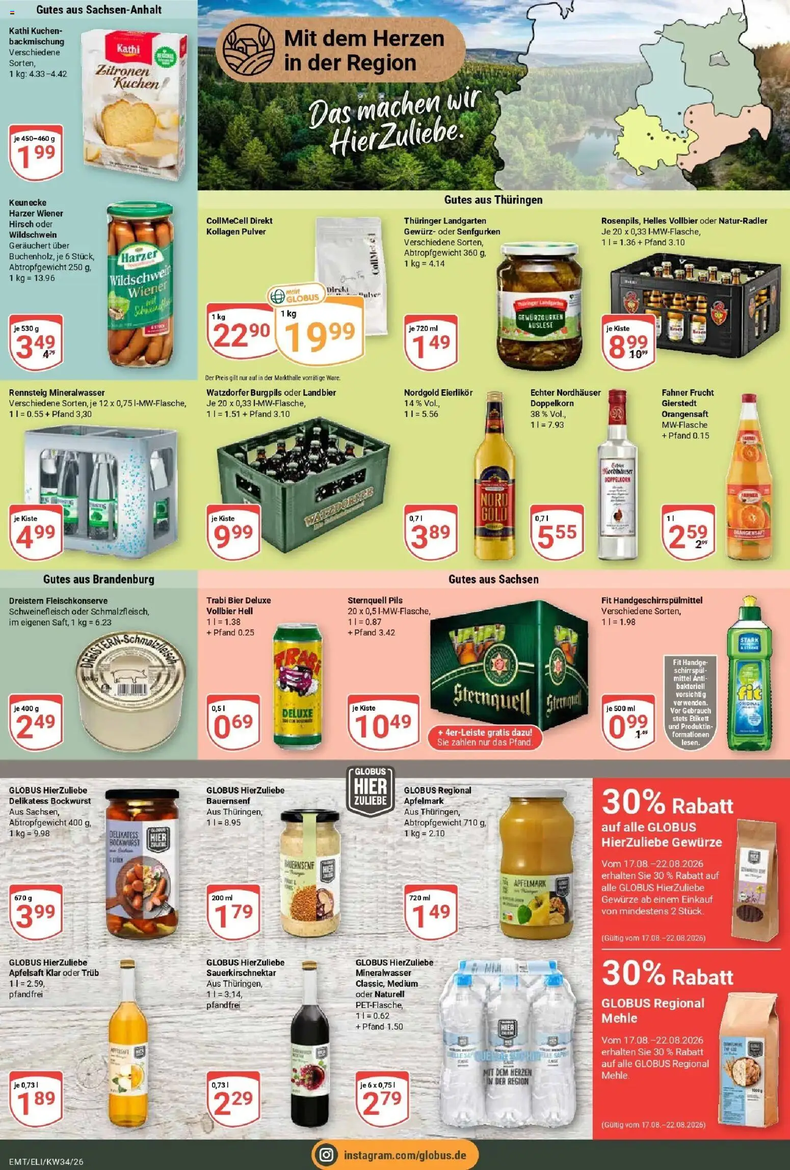 Globus Prospekt Mittelhausen (ab 17.08.2026) » Angebote online | Seite: 17 | Produkte: Bier, Pils, Apfelsaft, Mineralwasser