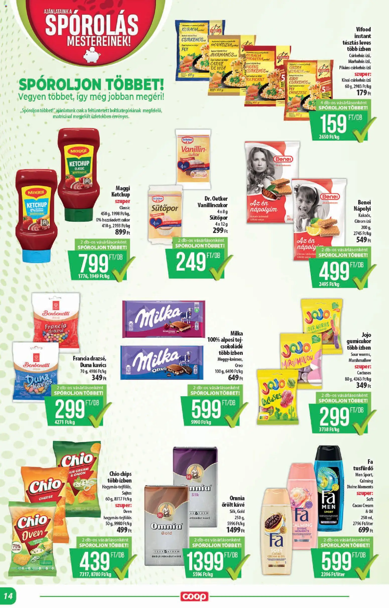 COOP akciós ujság - amely érvényes a következő dátumtól: 2026.10.15. | Oldal: 14 | Termékek: Sütőpor, Drazsé, Maggi, Chio chips
