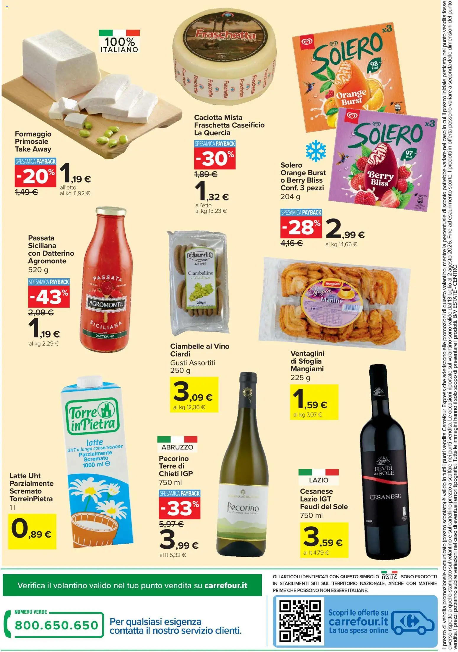 Volantino Carrefour del 13/07/2026 | Pagina: 2 | Prodotti: Latte, Formaggio, Scaffale, Vino bianco