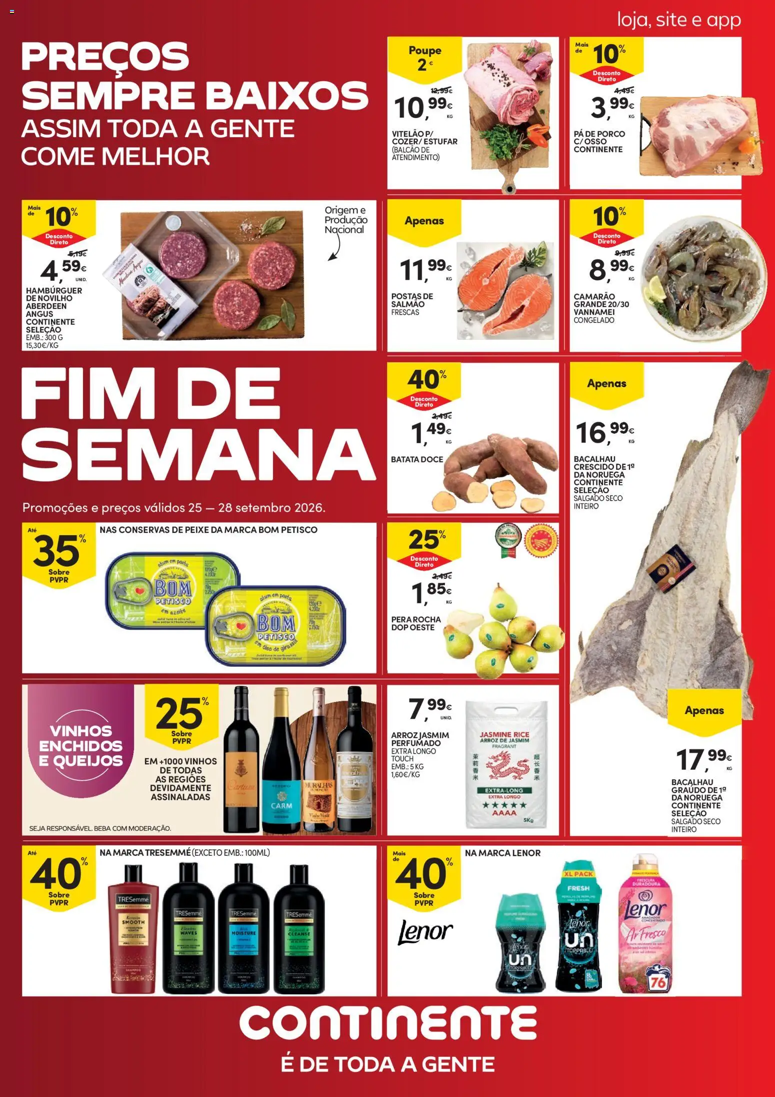 Continente Fim de Semana à Continente │ válido de 25/09/2026 | Página: 1 | Produtos: Shampoo, Vinho, Peixe, Pá