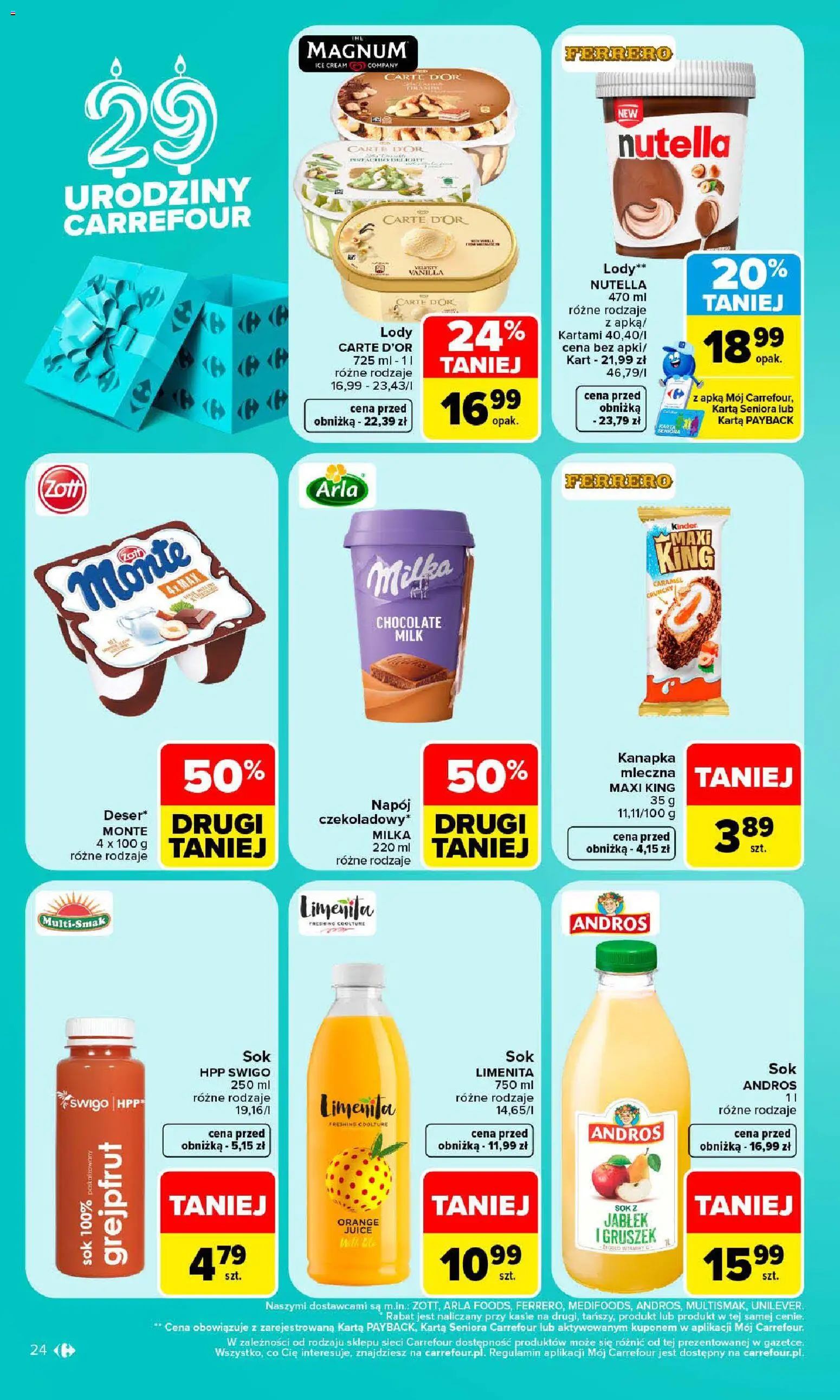 Carrefour gazetka od 19.10.2026 | Strona: 24 | Produkty: Carte D'or, Milka, Sok, Lody