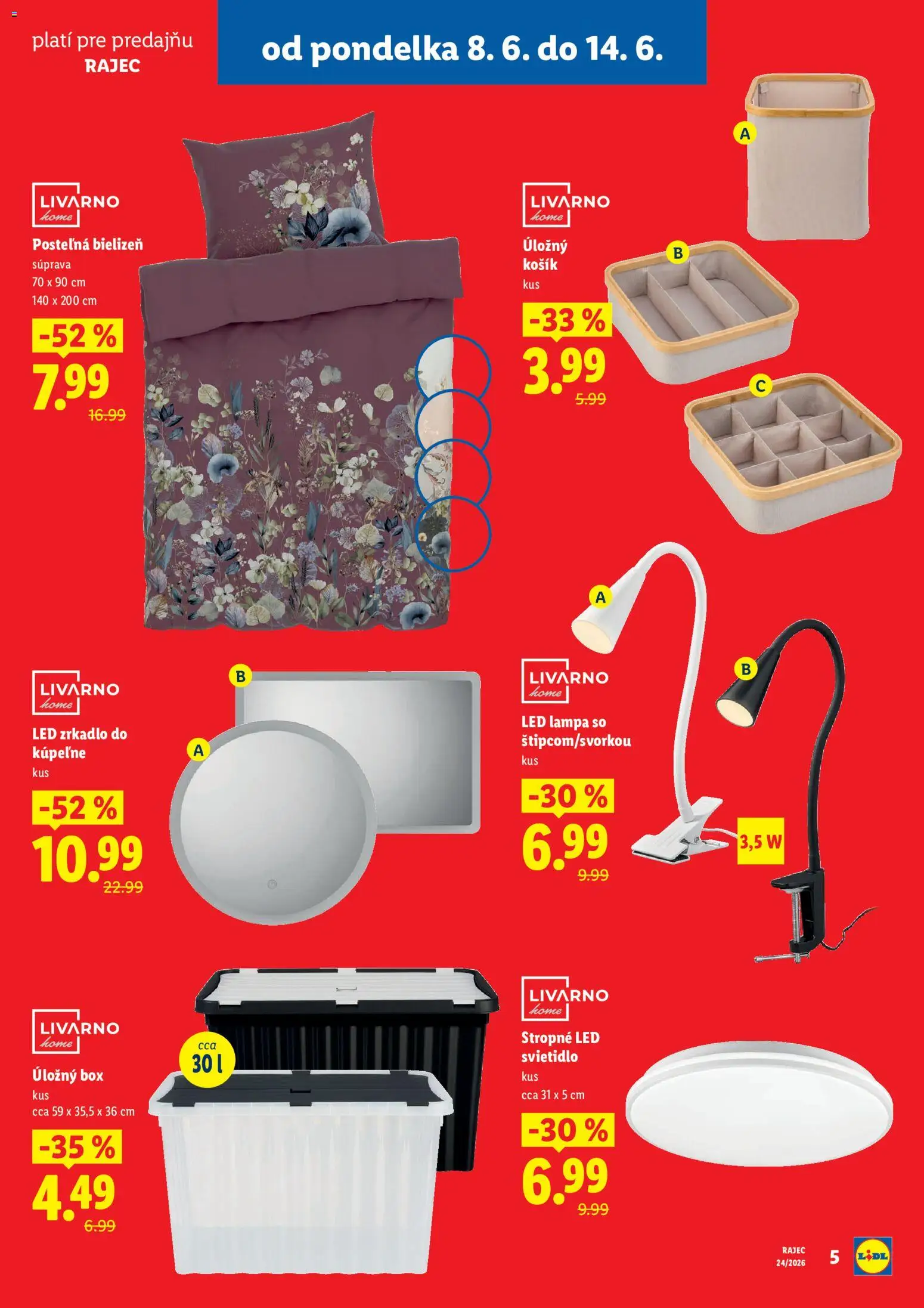 Nové Lidl akcie – leták je platný od 08.06.2026 | Strana: 5 | Produkty: Lampa, Led lampa, Zrkadlo, Svietidlo